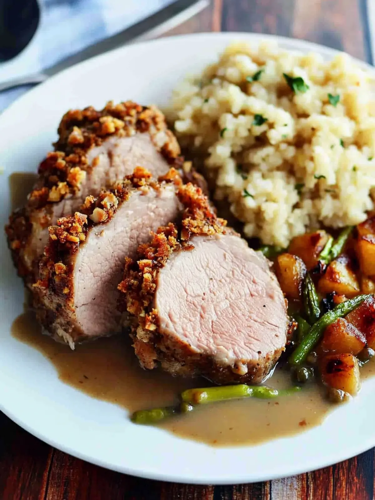 Walnut-Crusted Pork Tenderloin with Apple Cider Gravy Delight 2 Walnut-Crusted Pork Tenderloin with Apple Cider Gravy