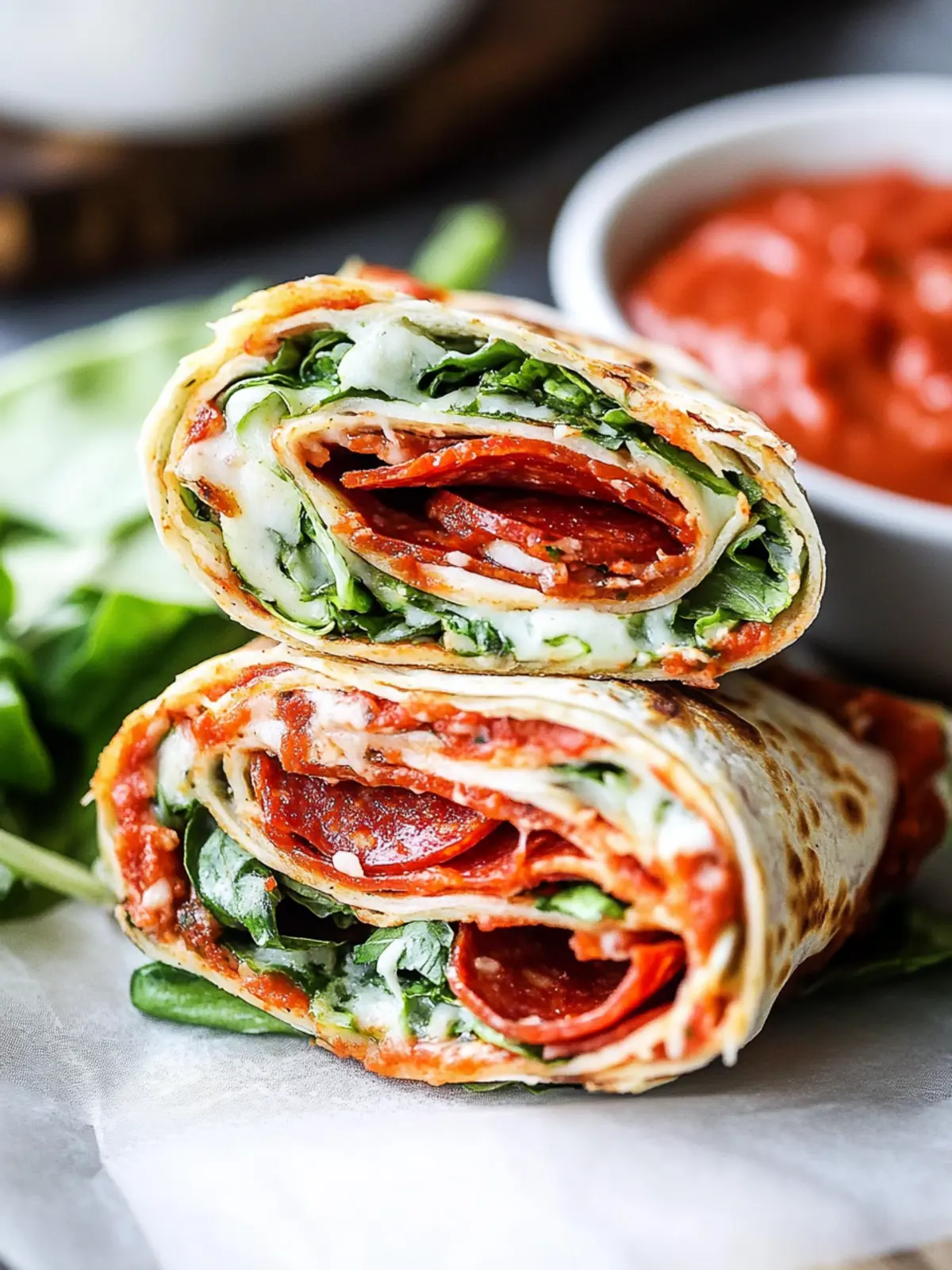 Savor Cheesy Pepperoni Pizza Caesar Wraps in Just 10 Minutes 2 Pepperoni Pizza Caesar Wraps