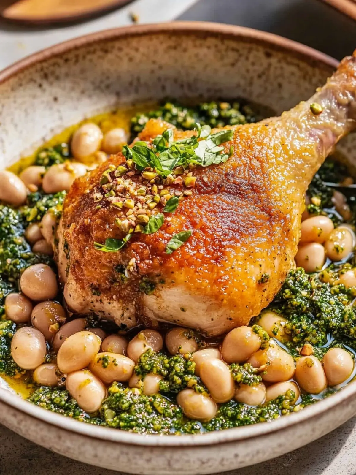 One-Pan Crispy Chicken with Cannellini Beans and Pistachio Pesto Magic 3 One-Pan Crispy Chicken with Cannellini Beans and Pistachio Pesto