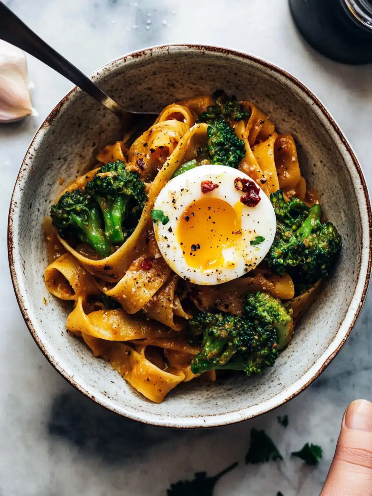 Chili Garlic Pappardelle with Smashed Broccoli & Soft Eggs Delight 4 Chili Garlic Pappardelle with Smashed Broccoli and Soft Eggs