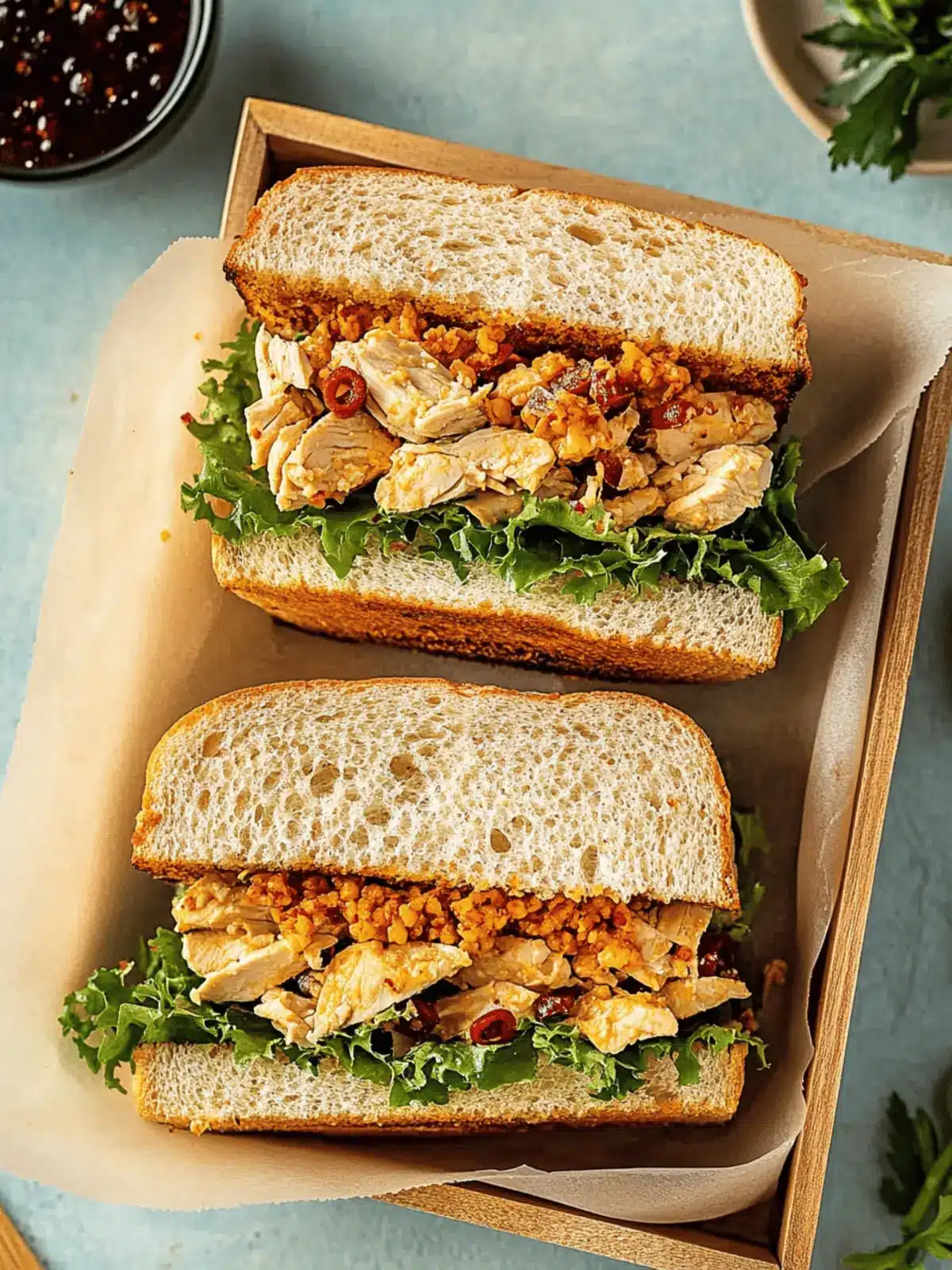 Spicy Chicken Salad Sandwich with Chili Crisp for Thrilling Lunches 3 Spicy Chicken Salad Sandwich with Chili Crisp for Thrilling Lunches