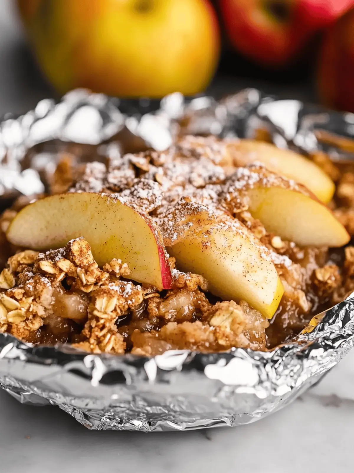 Campfire Apple Crisp in Foil with Cinnamon Oats for Cozy Nights 3 Campfire Apple Crisp in Foil with Cinnamon Oats