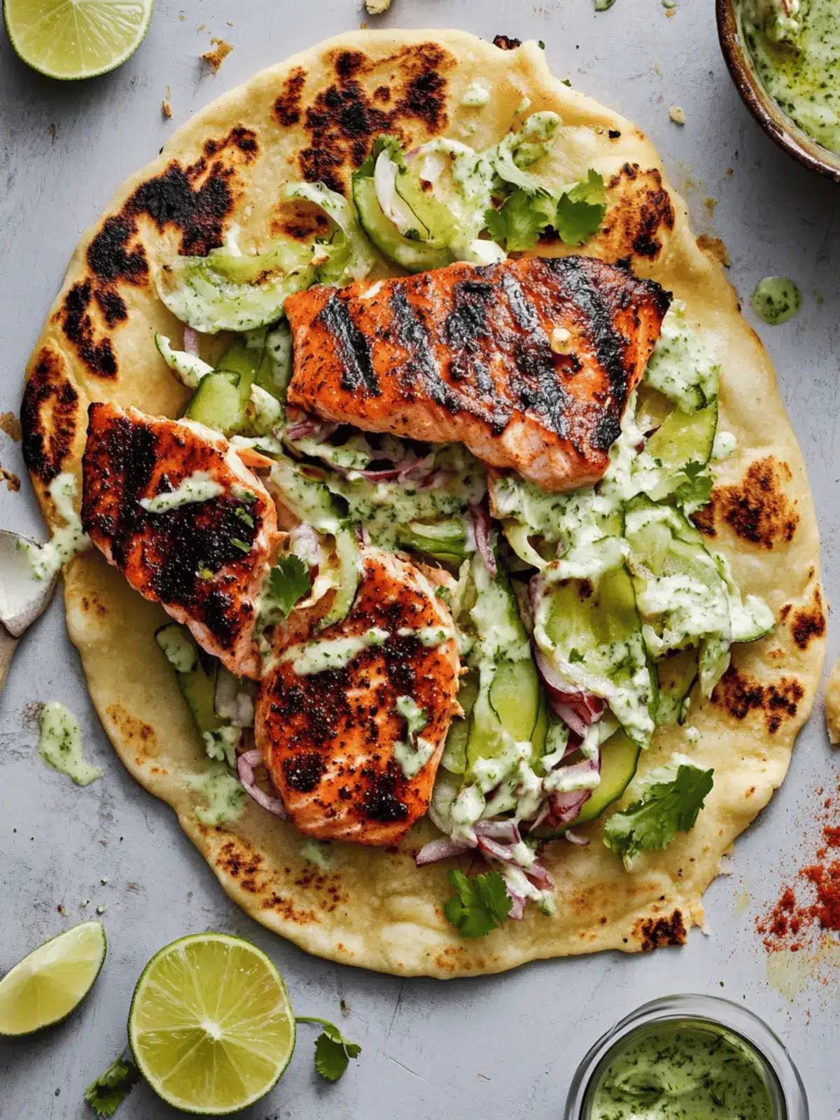 Savor Blackened Salmon with Grilled Naan and Lime Slaw Tonight 2 Blackened Salmon with Grilled Naan and Lime Slaw