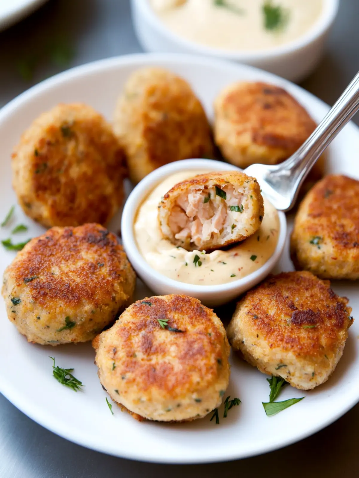 Crispy Salmon Croquettes with Spicy Dill Dipping Sauce 2 Salmon Croquettes