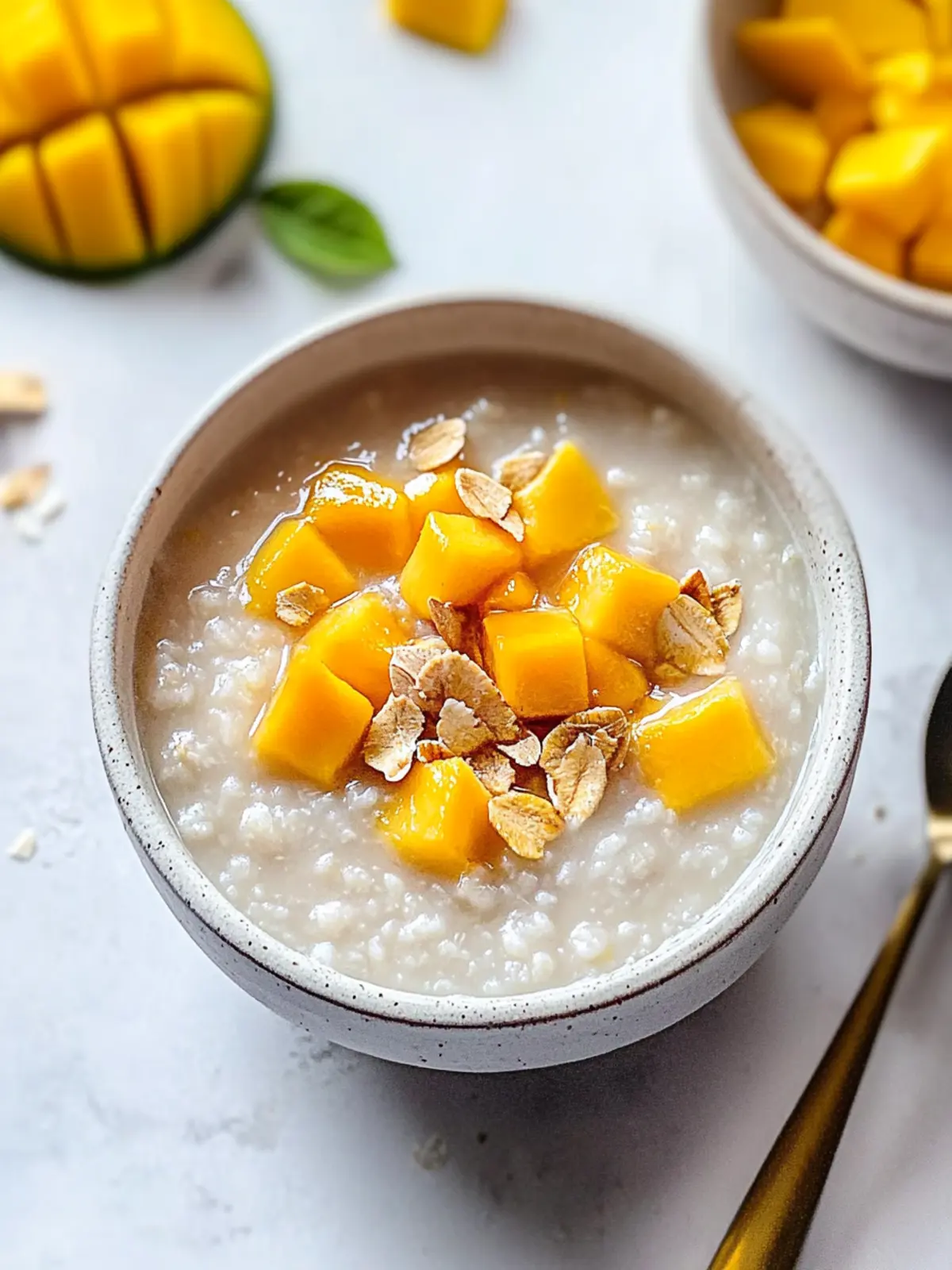 Creamy Mango Congee: A Tropical Vegan Delight for Breakfast 3 Mango Congee