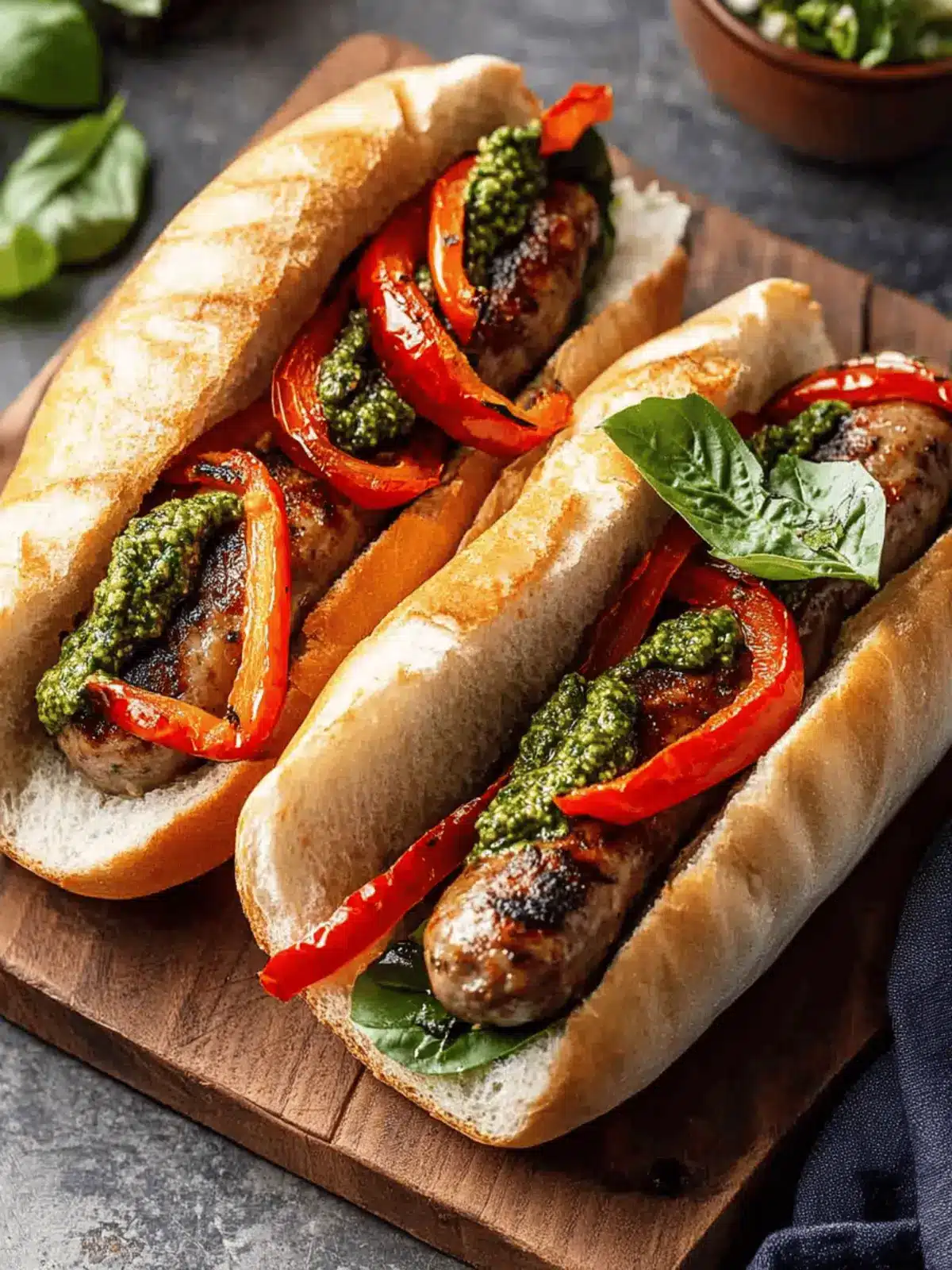 Savor Italian Sausage Pepper and Pesto Subs in 30 Minutes 3 Italian Sausage Pepper and Pesto Subs