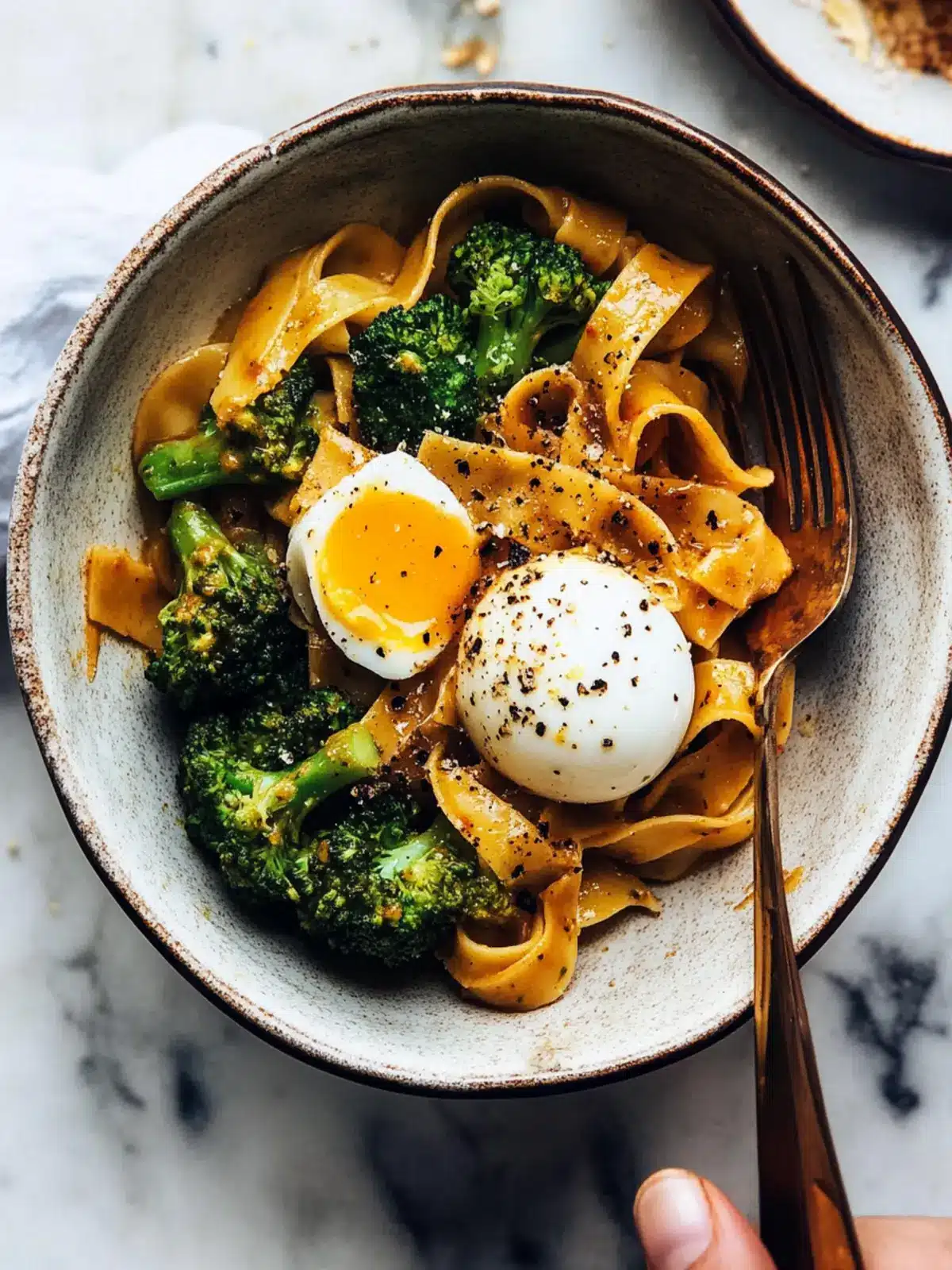Chili Garlic Pappardelle with Smashed Broccoli & Soft Eggs Delight 3 Chili Garlic Pappardelle with Smashed Broccoli and Soft Eggs