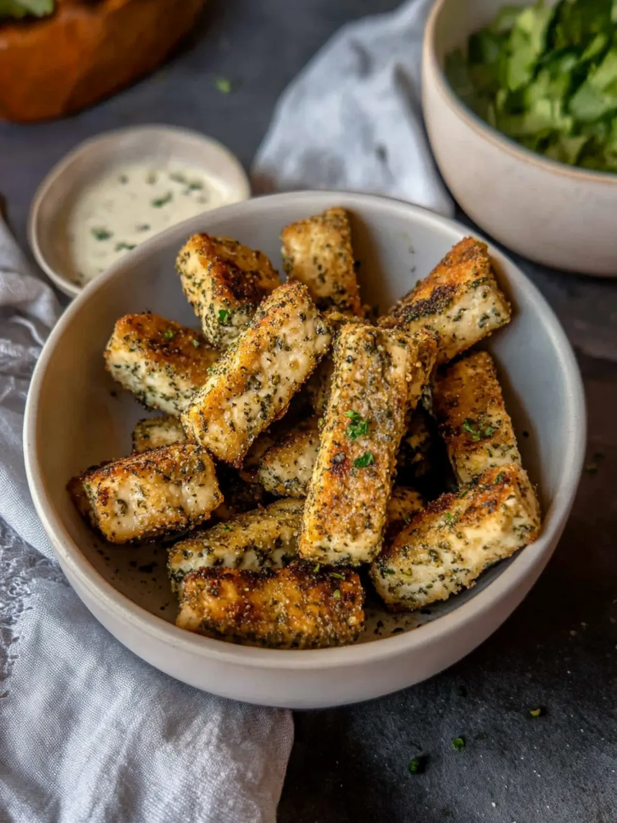 Crispy Air Fryer Tofu Nuggets with Zesty Mediterranean Marinade 4 Crispy Air Fryer Tofu Nuggets with Mediterranean Marinade