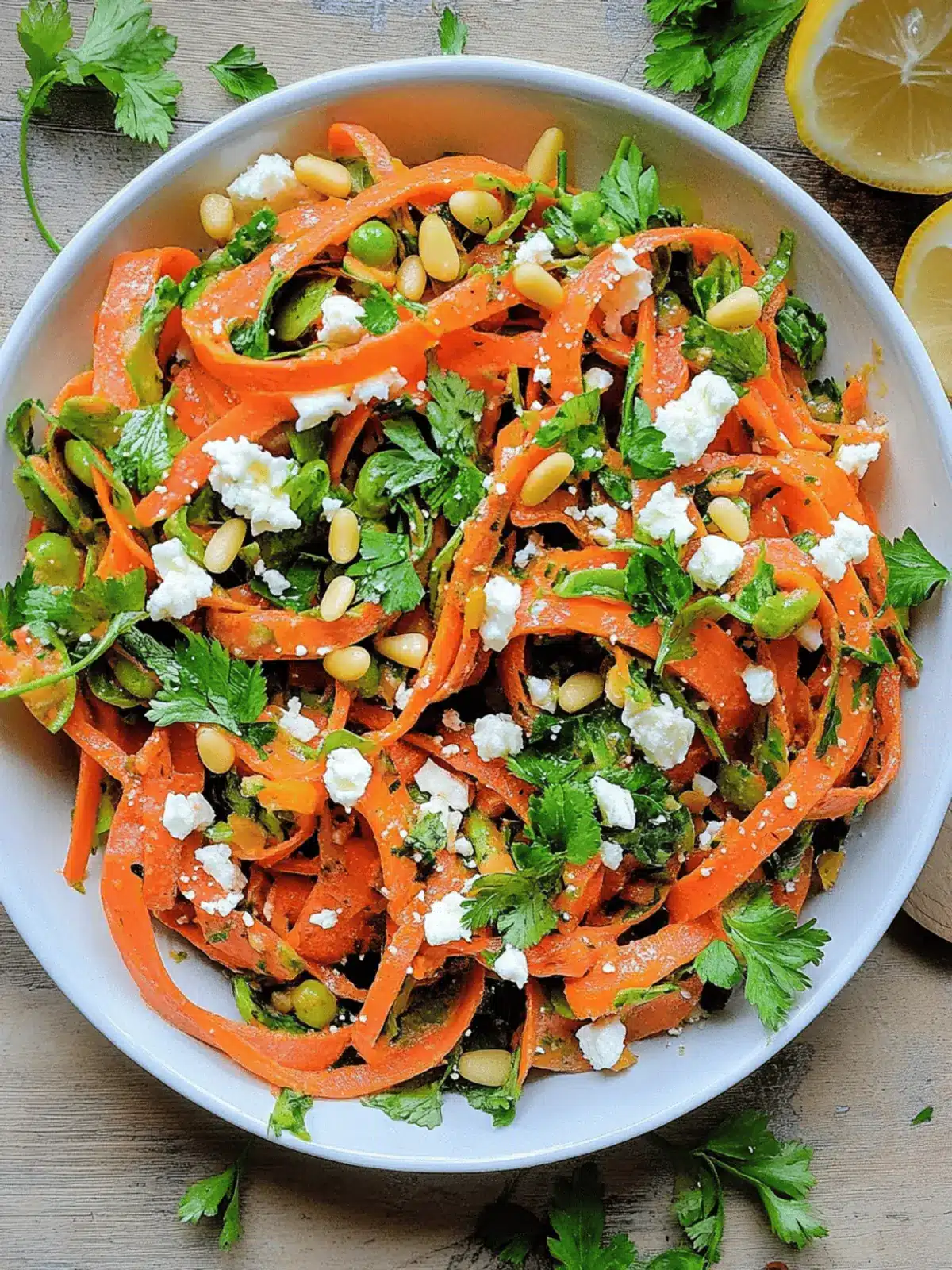 Delicious Carrot Ribbon Salad with Feta and Pine Nuts Bliss 3 Carrot Ribbon Salad with Feta and Pine Nuts