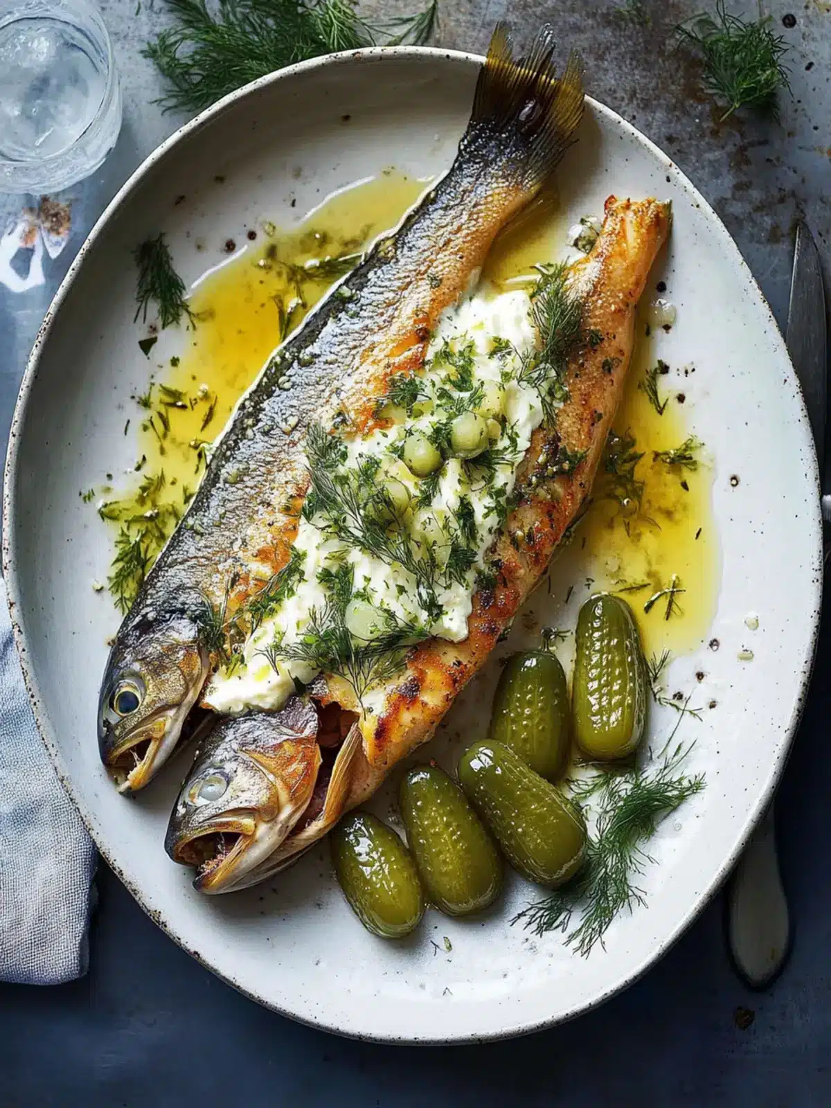 Bake Perfect Trout with Crème Fraîche and Zesty Gherkins 2 Trout with Crème Fraîche and Brined Gherkins
