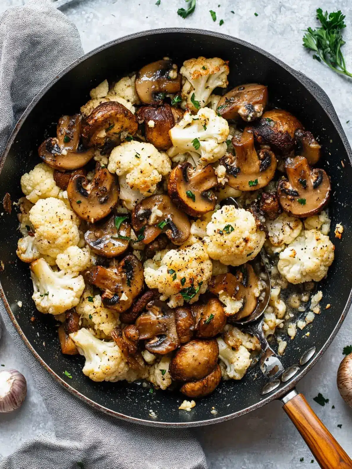 Garlic Mushrooms Cauliflower Skillet: Quick Low Carb Delight 2 Garlic Mushrooms Cauliflower Skillet