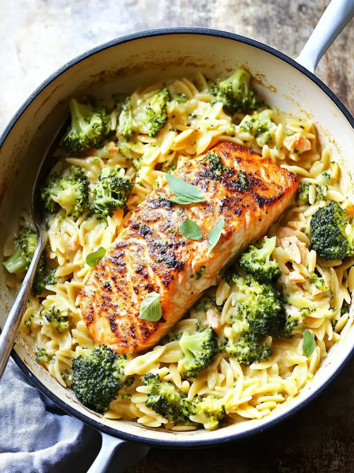 Creamy One Pot Broccoli Cheddar Salmon Orzo in 30 Minutes 3 One Pot Broccoli Cheddar Salmon Orzo