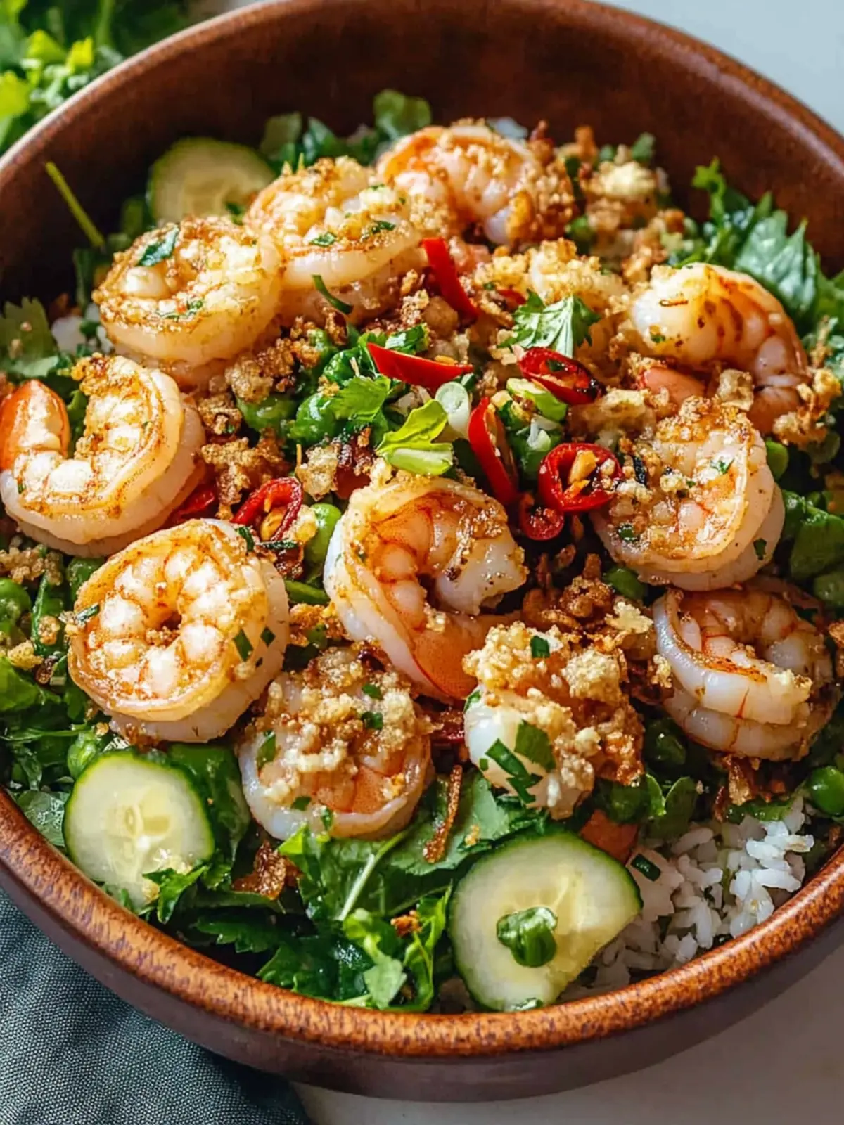 Zesty Garlic Shrimp Salad with Crispy Rice & Sesame Dressing 4 Garlic Shrimp Salad with Crispy Rice & Sesame Dressing