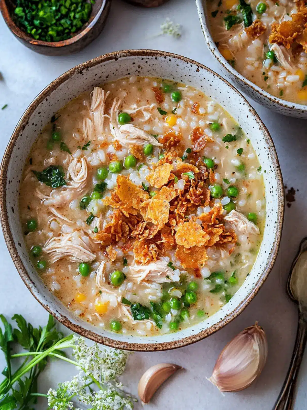 Delicious Chicken and Rice Soup with Crispy Garlic Butter Delight 3 Chicken and Rice Soup with Crispy Garlic Butter