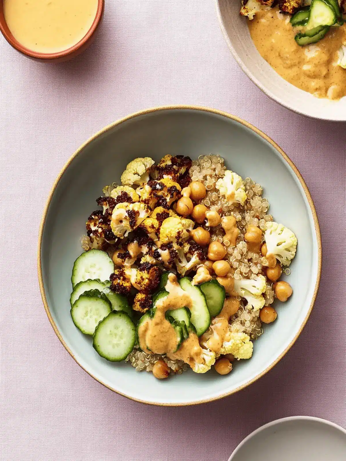 Delicious Roasted Cauliflower and Chickpea Quinoa Bowls with Curried Tahini 2 Roasted Cauliflower and Chickpea Quinoa Bowls with Curried Tahini