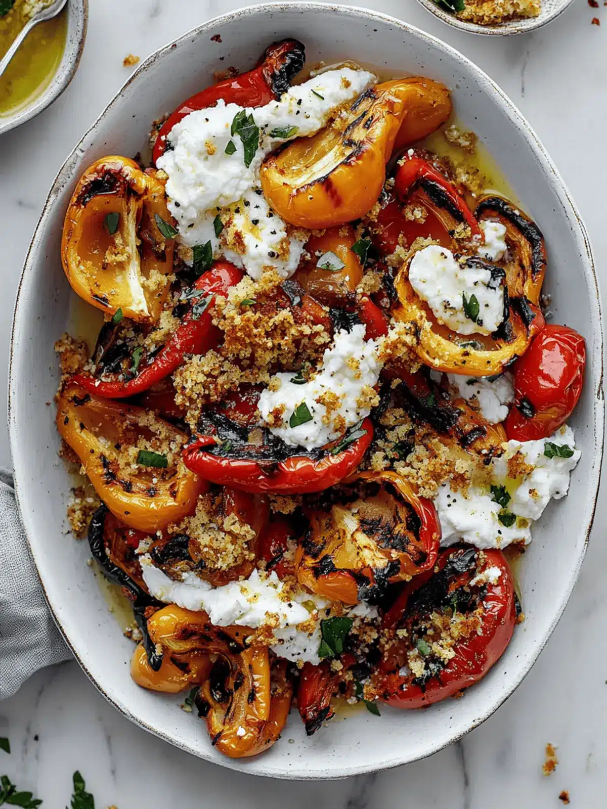 Grilled Marinated Peppers with Burrata and Crunchy Breadcrumbs 2 Grilled Marinated Peppers with Burrata and Breadcrumbs