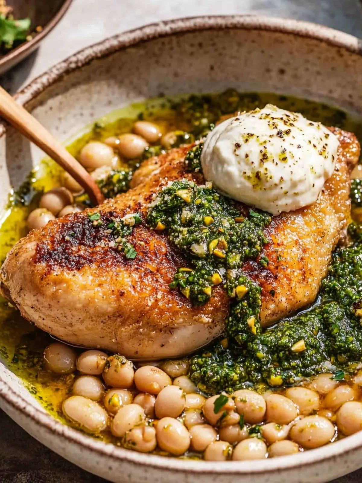 One-Pan Crispy Chicken with Cannellini Beans and Pistachio Pesto Magic 4 One-Pan Crispy Chicken with Cannellini Beans and Pistachio Pesto
