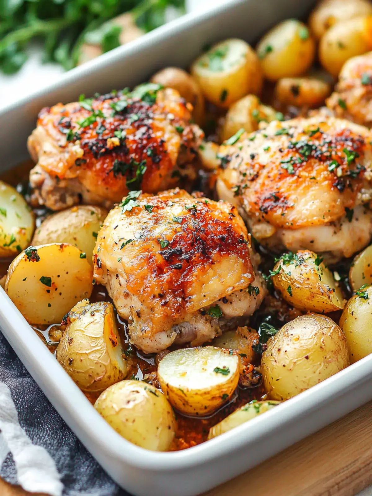 Garlic Parmesan Chicken Thighs with Baby Potatoes, One-Pan Wonder 4 Garlic Parmesan Chicken Thighs with Baby Potatoes