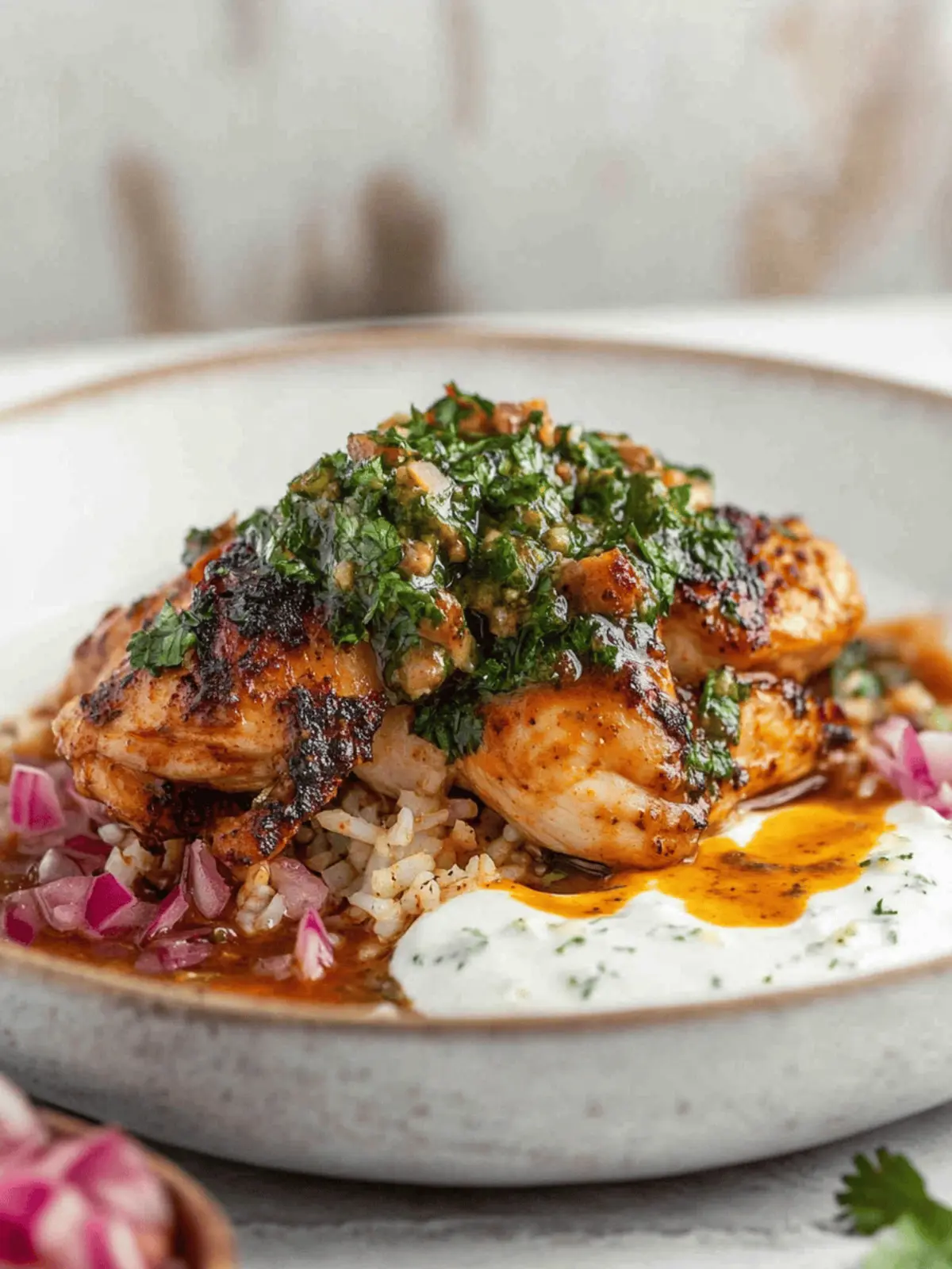 Spiced Chicken and Rice with Lime Chimichurri Delight 4 Spiced Chicken and Rice with Lime Chimichurri and Garlic Yoghurt