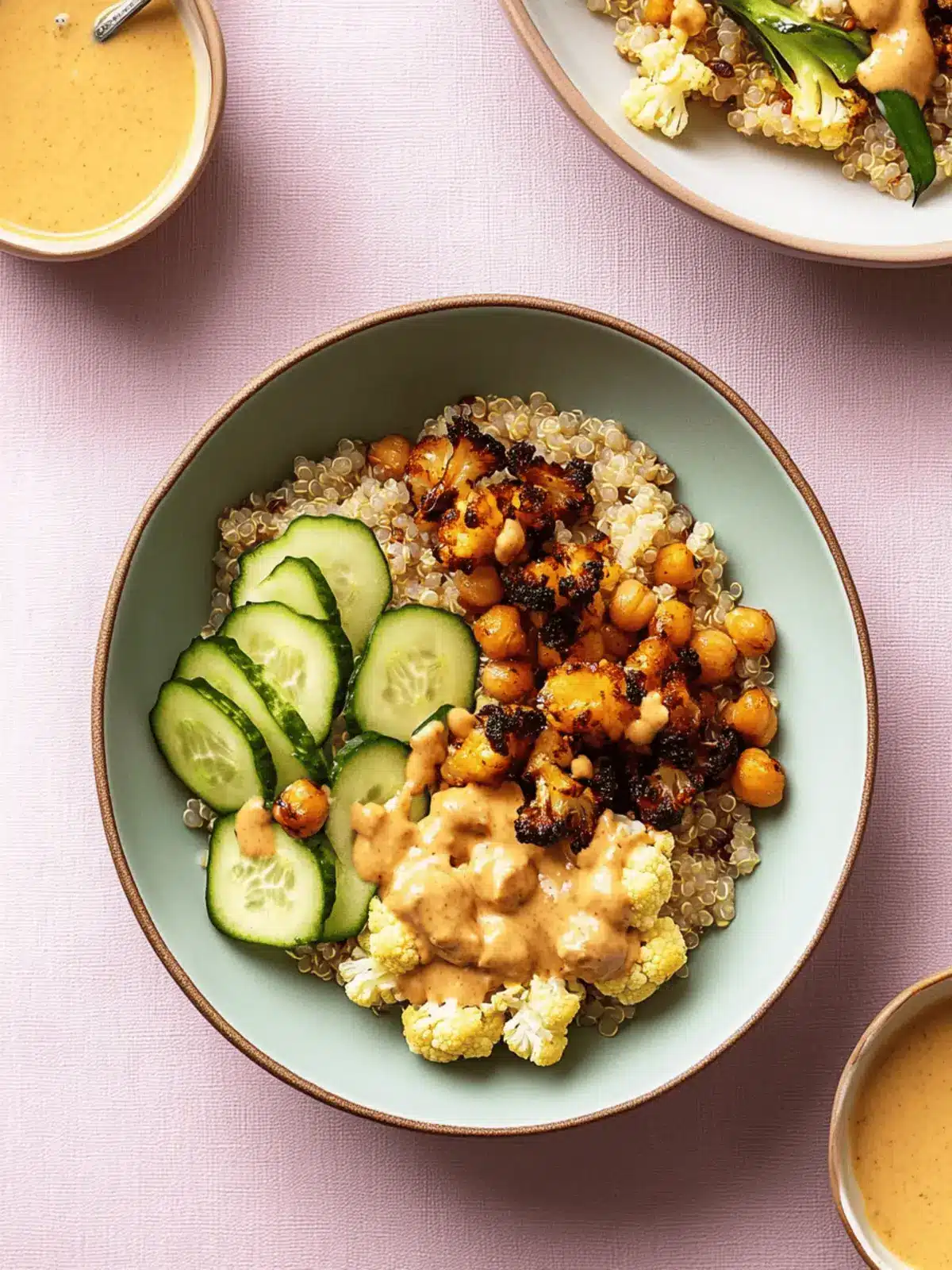 Delicious Roasted Cauliflower and Chickpea Quinoa Bowls with Curried Tahini 3 Roasted Cauliflower and Chickpea Quinoa Bowls with Curried Tahini