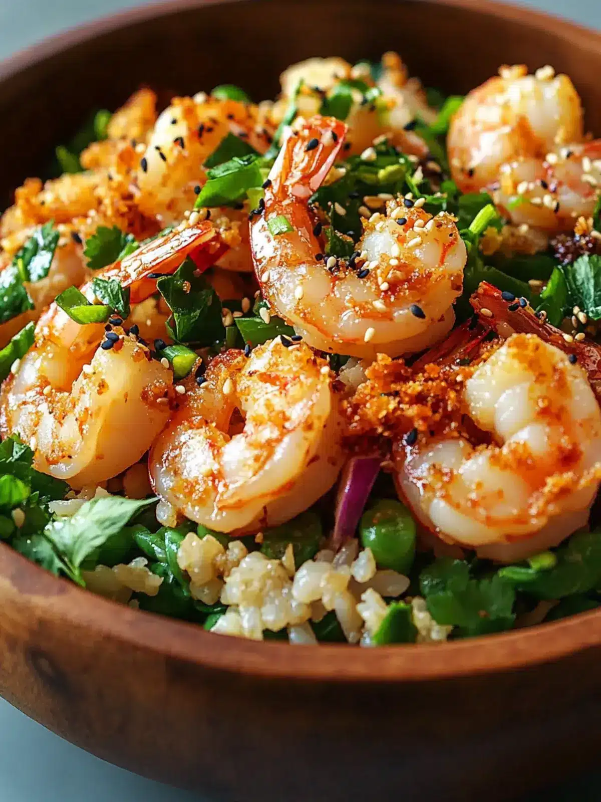 Zesty Garlic Shrimp Salad with Crispy Rice & Sesame Dressing 3 Garlic Shrimp Salad with Crispy Rice & Sesame Dressing