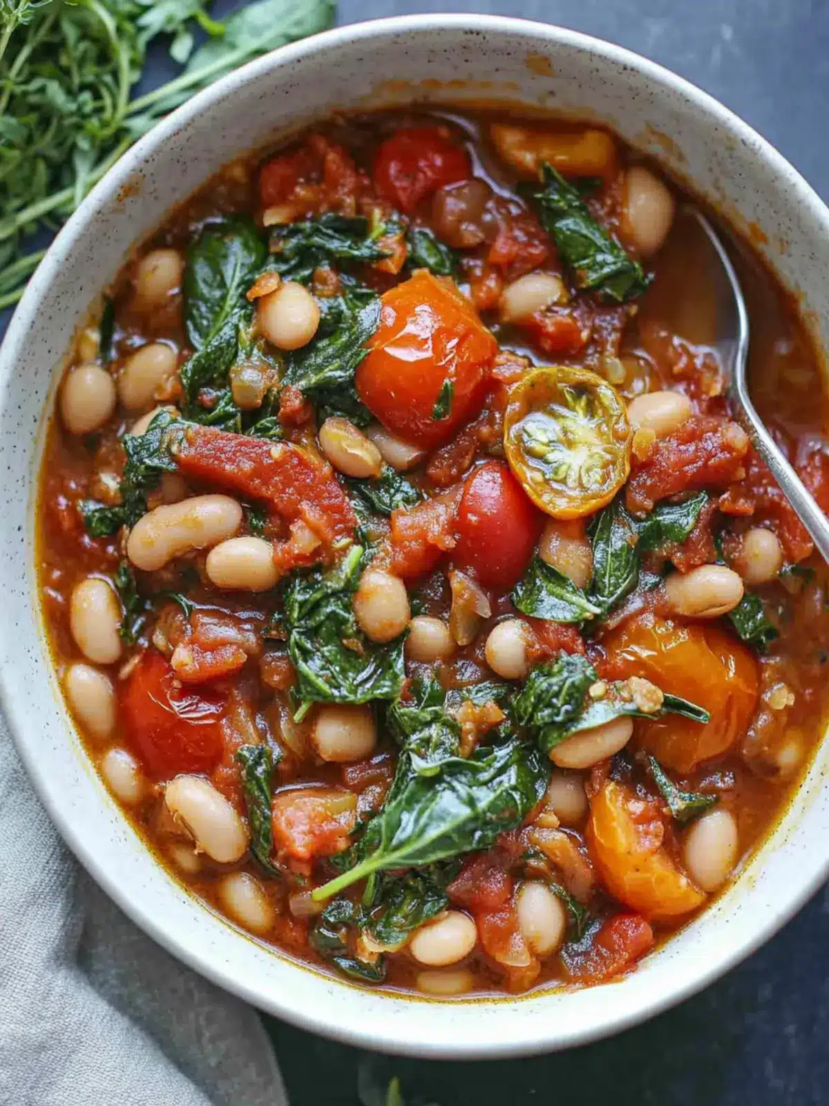 Start Your Day Right with Roasted Tomato, White Bean & Spinach Stew 3 Roasted Tomato, White Bean and Spinach Stew