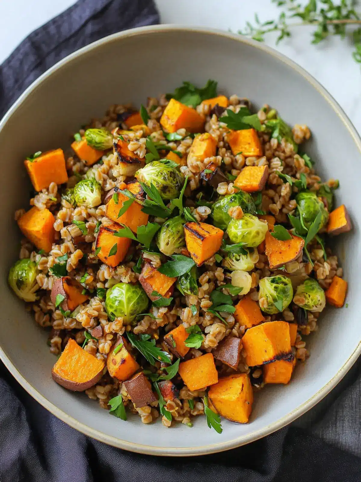 Warm Farro Salad with Sweet Potatoes and Brussels Sprouts Delight 3 Warm Farro Salad with Sweet Potatoes and Brussels Sprouts