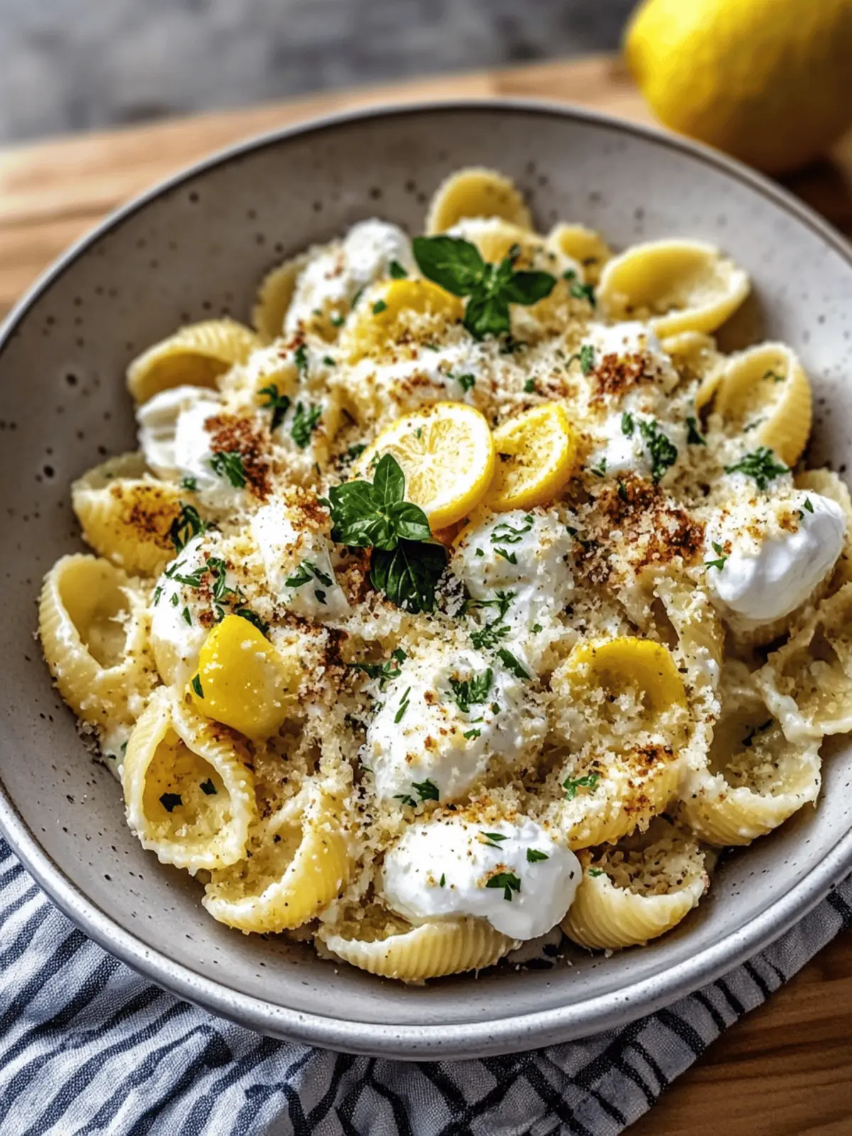 Indulge in Burrata Pasta Shells with Roasted Garlic & Lemon Cream 2 Burrata Pasta Shells with Roasted Garlic & Lemon Cream