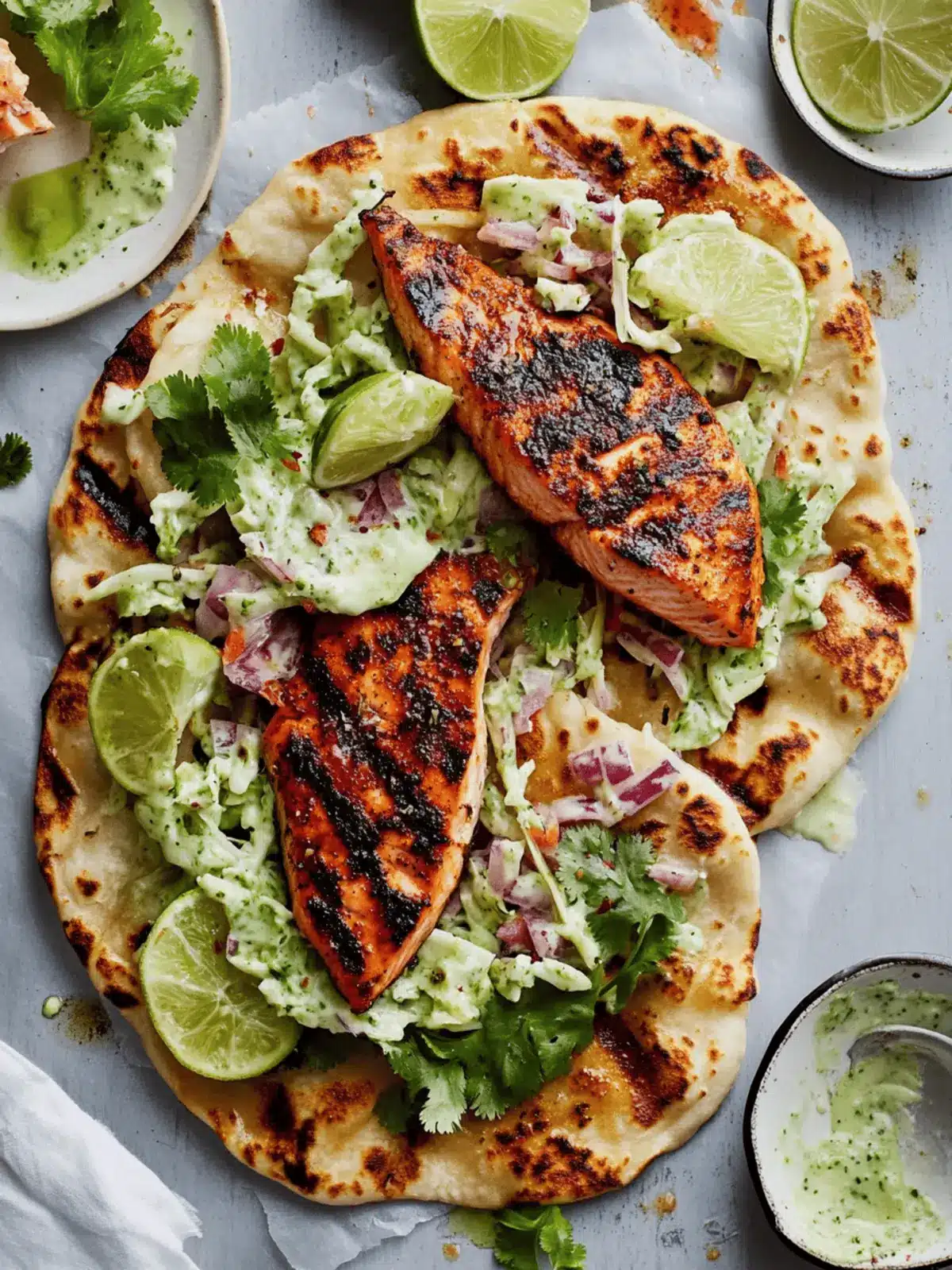 Savor Blackened Salmon with Grilled Naan and Lime Slaw Tonight 4 Blackened Salmon with Grilled Naan and Lime Slaw