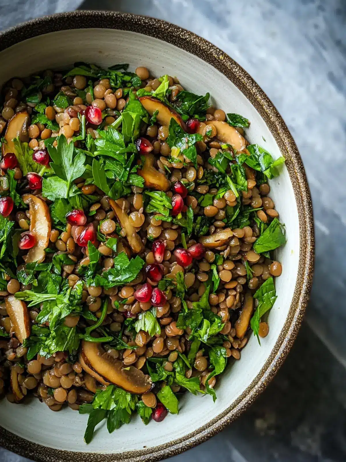 Delicious French Lentil, Maitake & Herb Salad with Pomegranate Molasses 2 French Lentil, Maitake & Herb Salad with Pomegranate Molasses