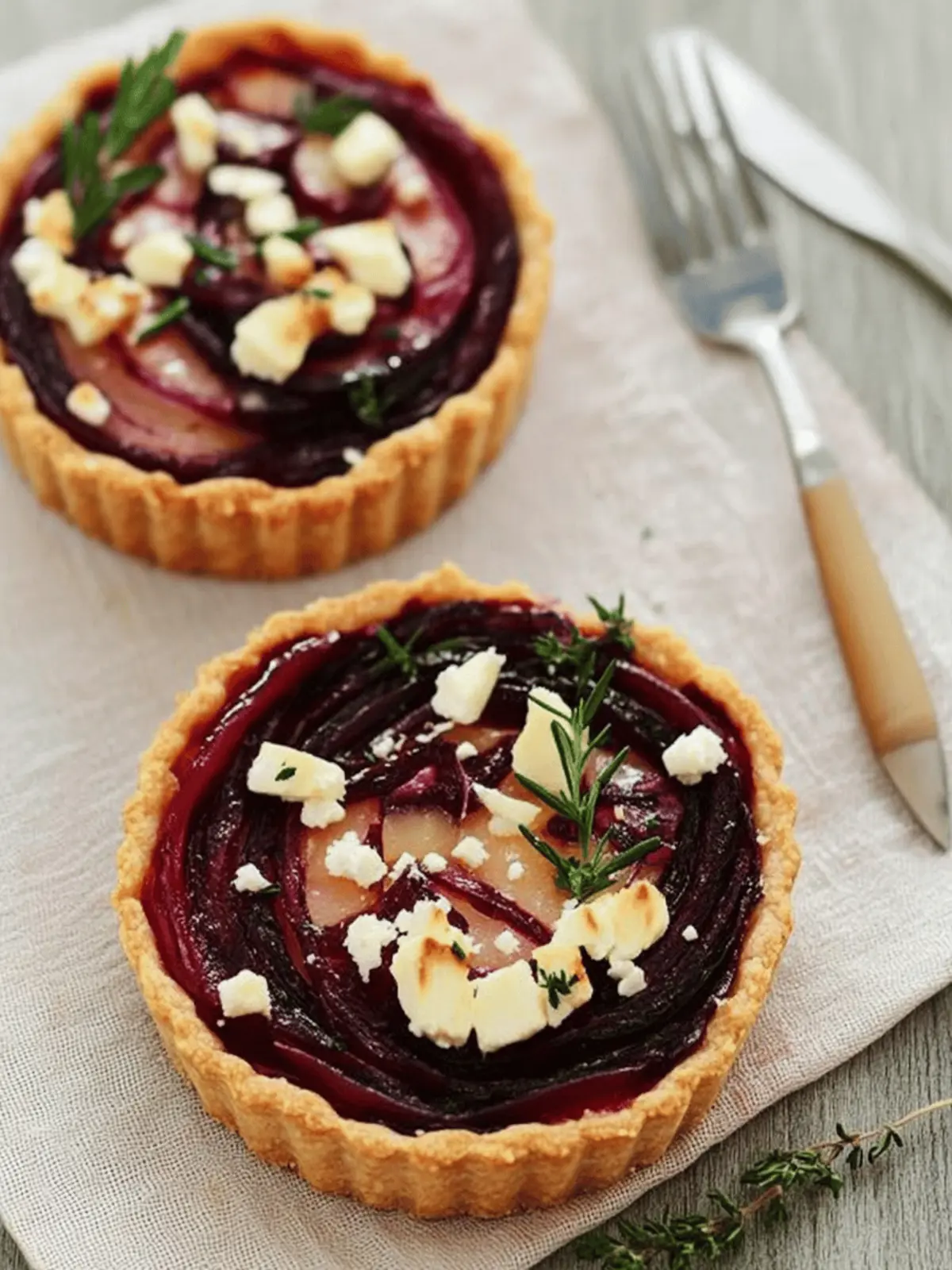 Savory Caramelized Onion, Beetroot & Feta Tart Delight 2 Caramelized Onion, Beetroot & Feta Tart