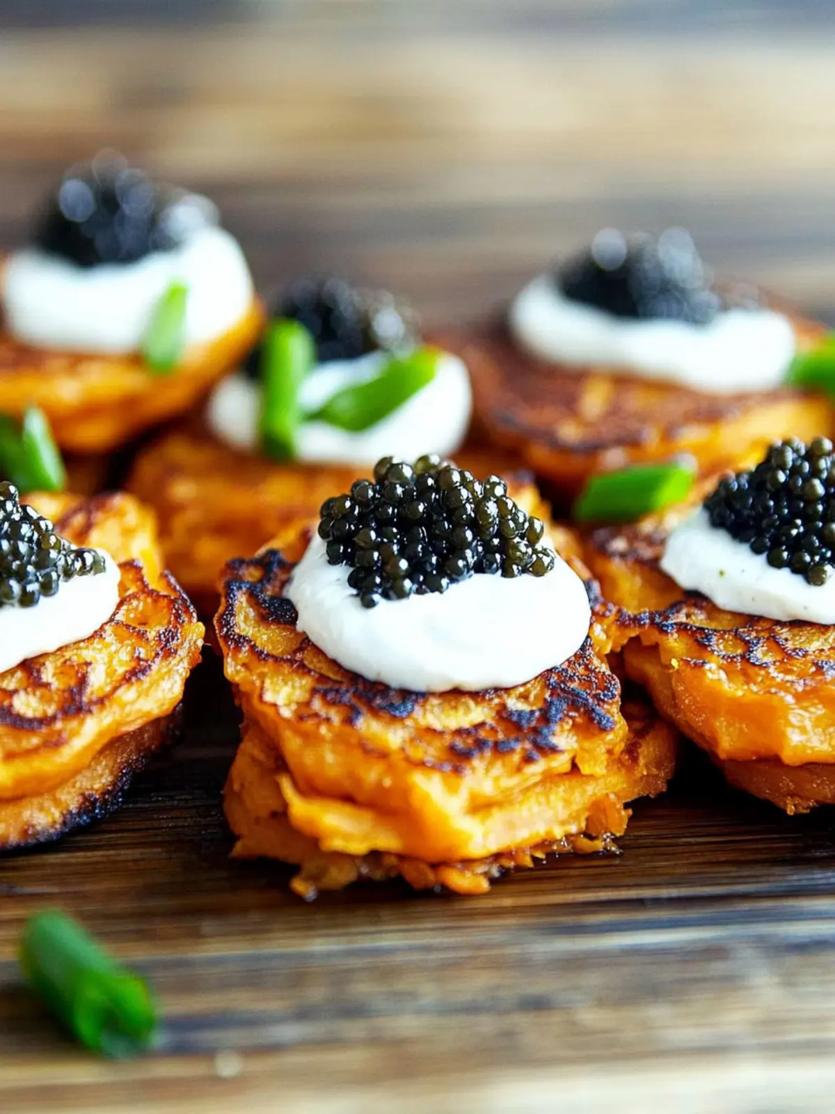 Sweet Potato Pancakes with Caviar and Crème Fraîche Delight 4 Sweet Potato Pancakes with Caviar and Crème Fraîche