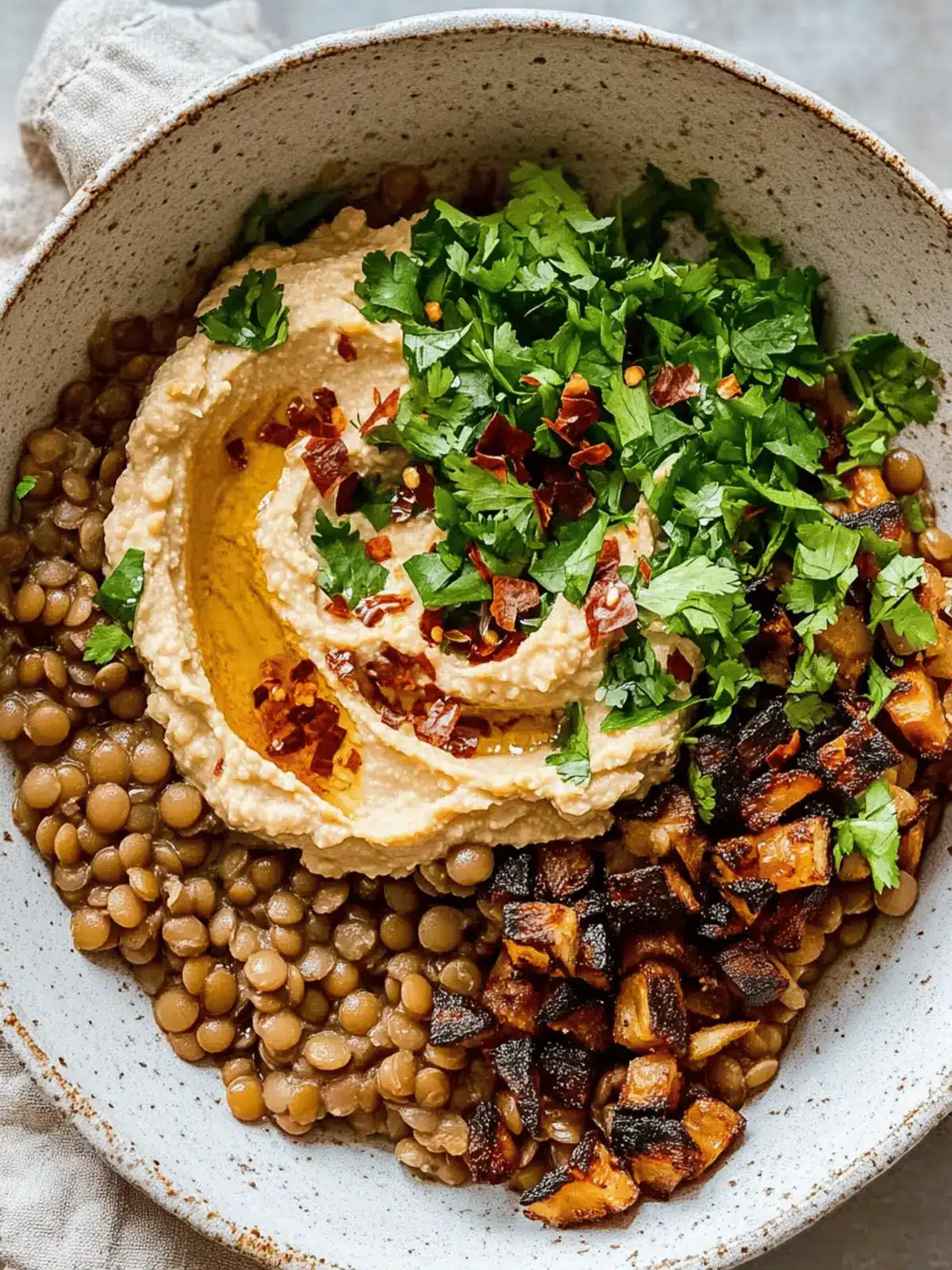 Quick Sautéed Lentil Bowl with Hummus and Chili Oil Magic 4 Quick Sautéed Lentil Bowl with Hummus and Chili Oil