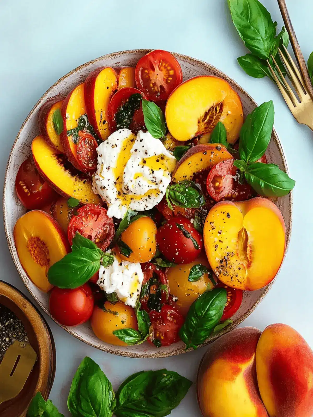 Peach Tomato Salad with Burrata and Basil for Summer Bliss 3 Peach Tomato Salad with Burrata and Basil
