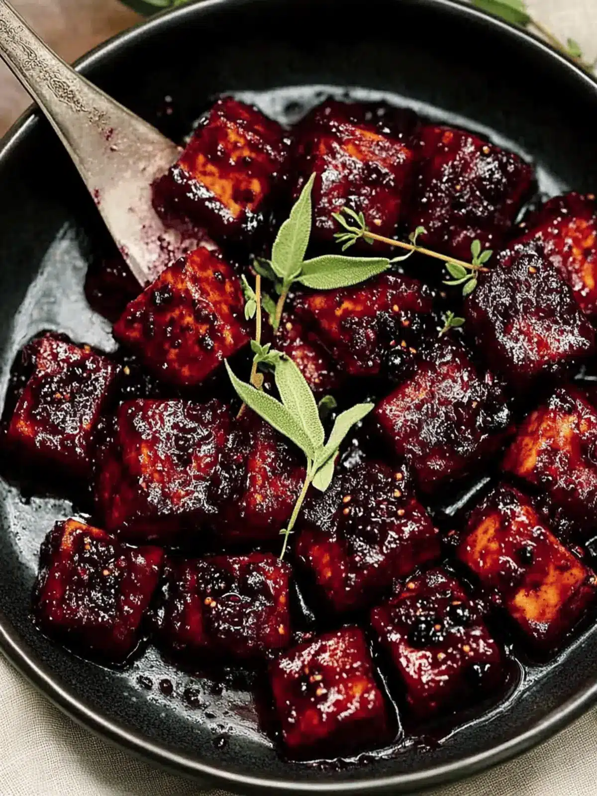 Crispy Blackberry Glazed Tofu with Black Pepper & Chili Delight 3 Blackberry Glazed Tofu with Black Pepper & Chili