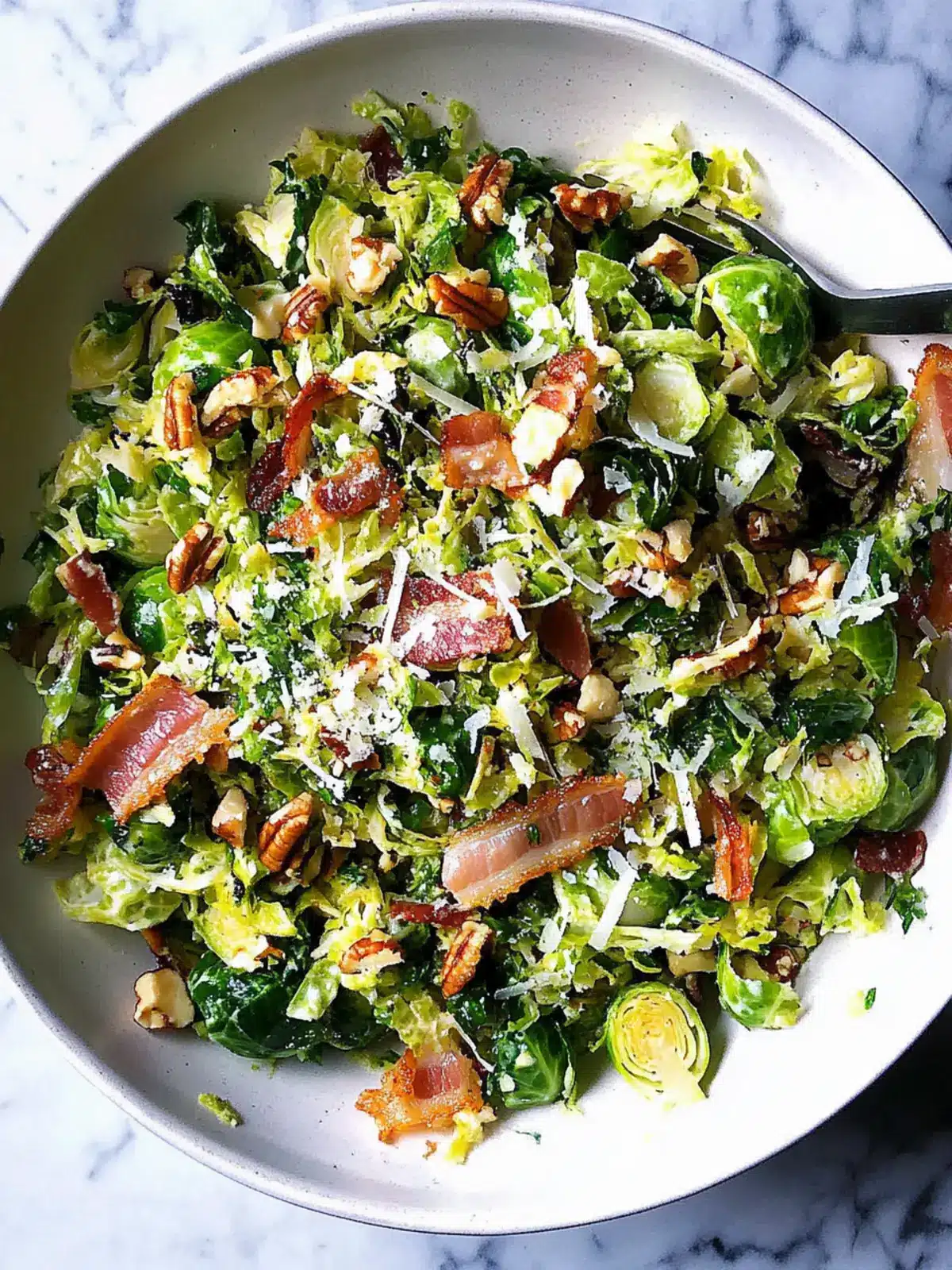 Delicious Shaved Brussels Sprout Salad with Crispy Bacon Magic 4 Shaved Brussels Sprout Salad with Crispy Bacon, Parmesan, and Toasted Walnuts