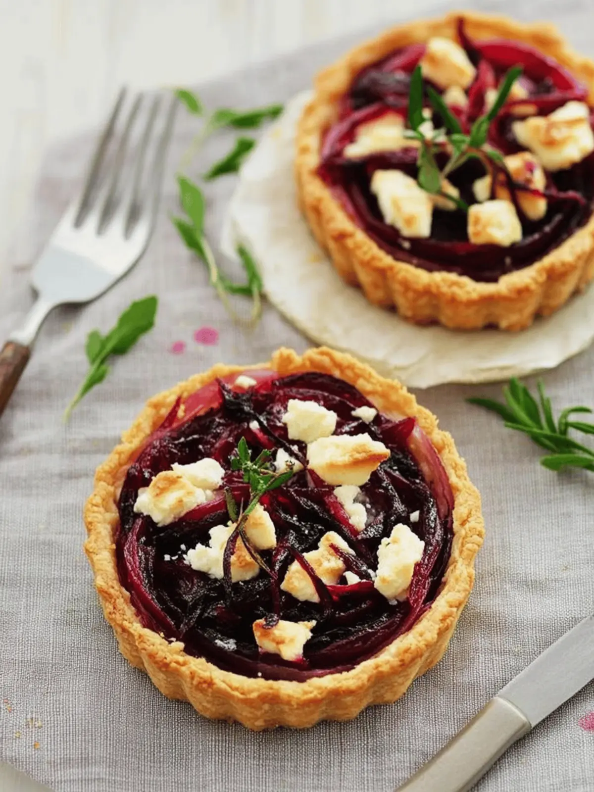 Savory Caramelized Onion, Beetroot & Feta Tart Delight 3 Caramelized Onion, Beetroot & Feta Tart