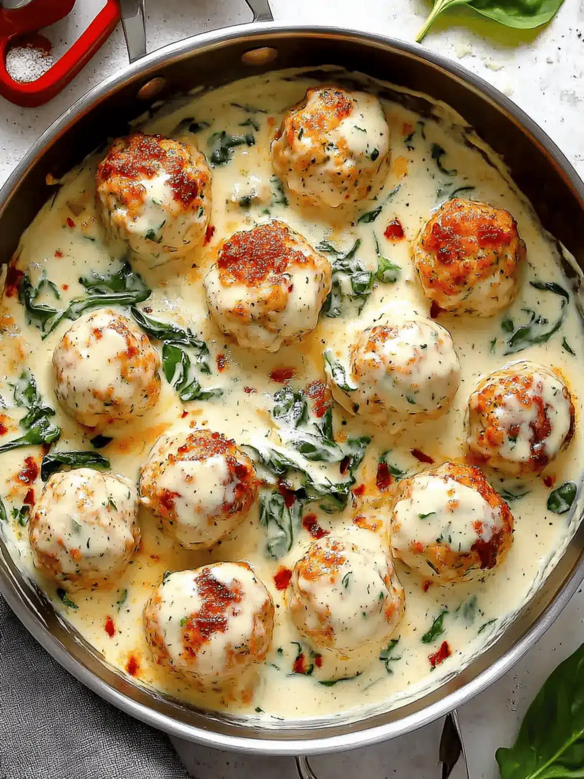 Baked Chicken Ricotta Meatballs in Spinach Alfredo Bliss 4 Baked Chicken Ricotta Meatballs in Spinach Alfredo Bliss