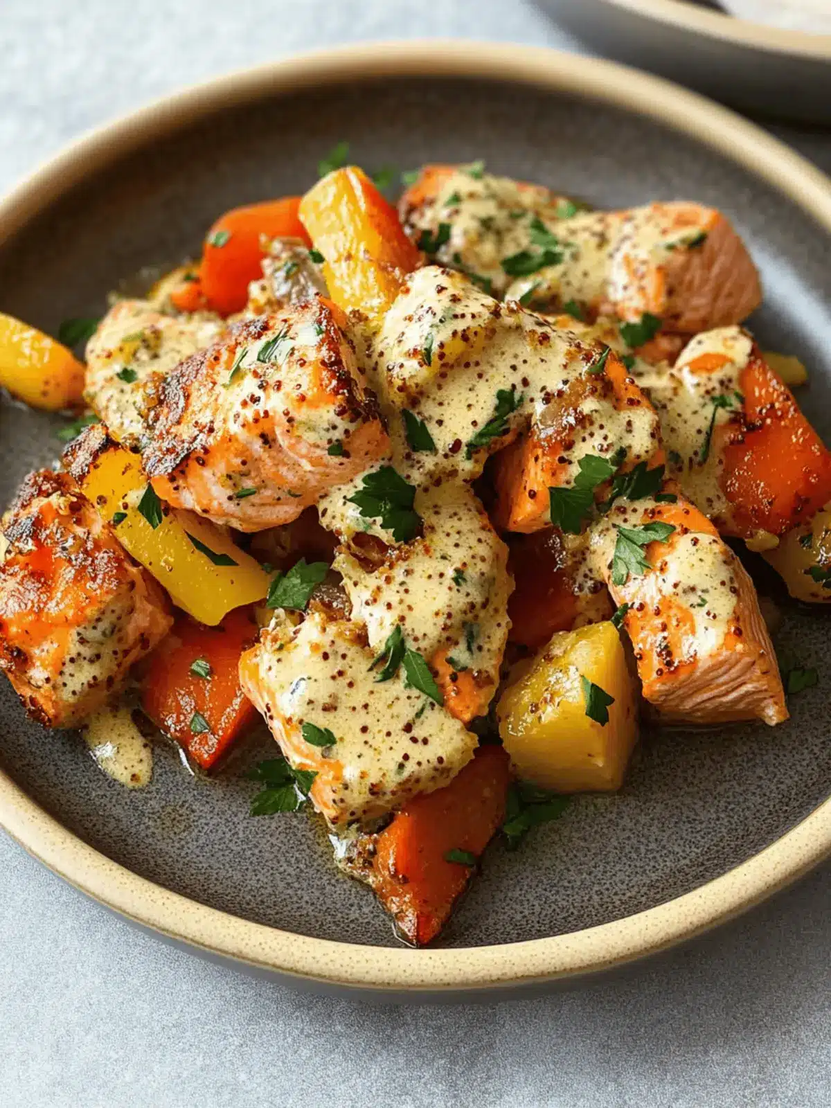 Delicious Honey Mustard Salmon Bites and Veggies in One Pan 2 Delicious Honey Mustard Salmon Bites and Veggies in One Pan