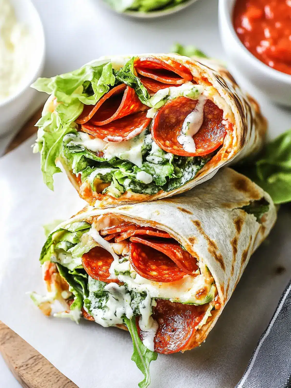 Savor Cheesy Pepperoni Pizza Caesar Wraps in Just 10 Minutes 3 Pepperoni Pizza Caesar Wraps