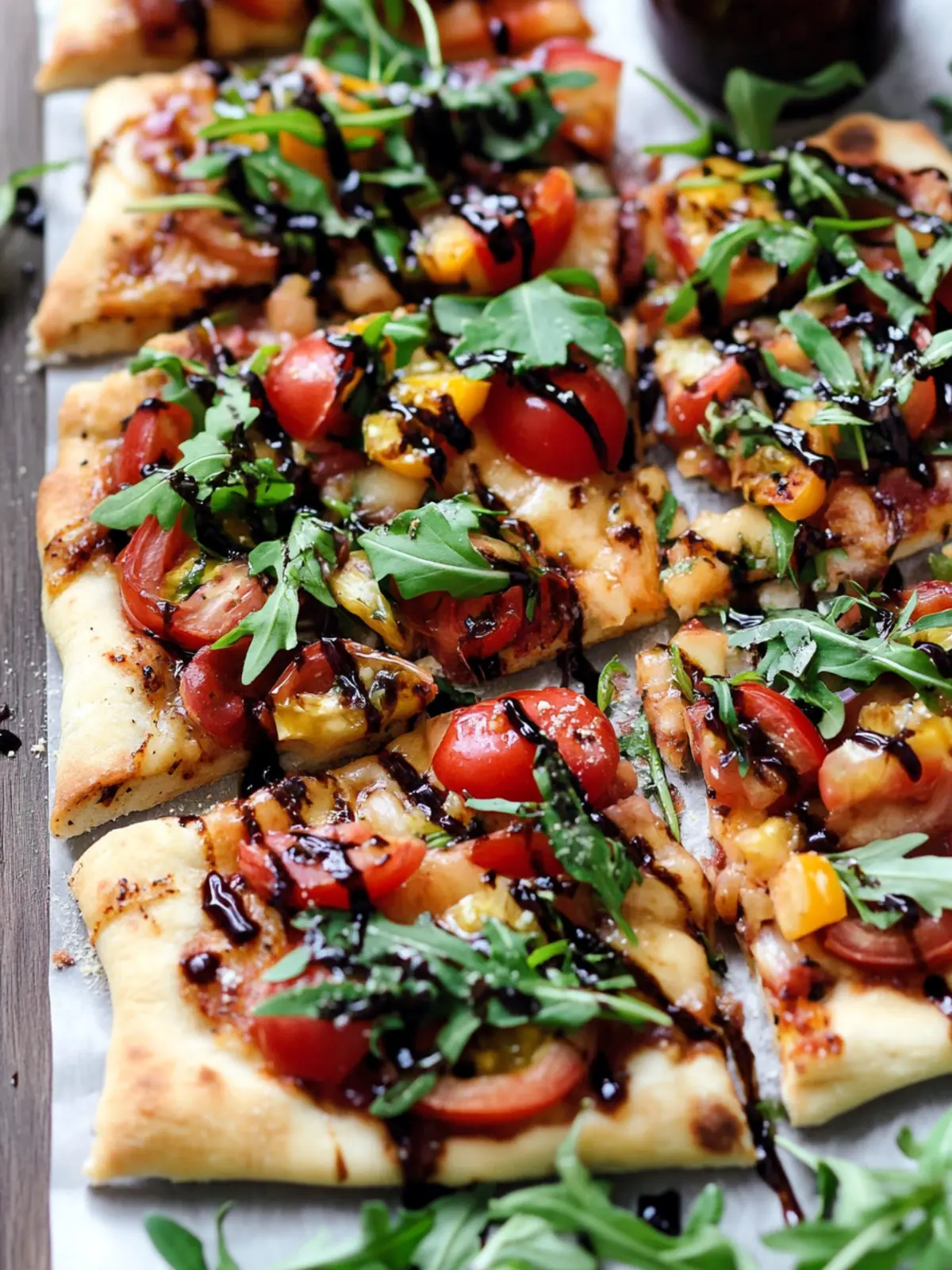 Vegan Bruschetta and Arugula Flatbread Pizza with Balsamic Zing 2 Vegan Bruschetta and Arugula Flatbread Pizza with a Balsamic Glaze