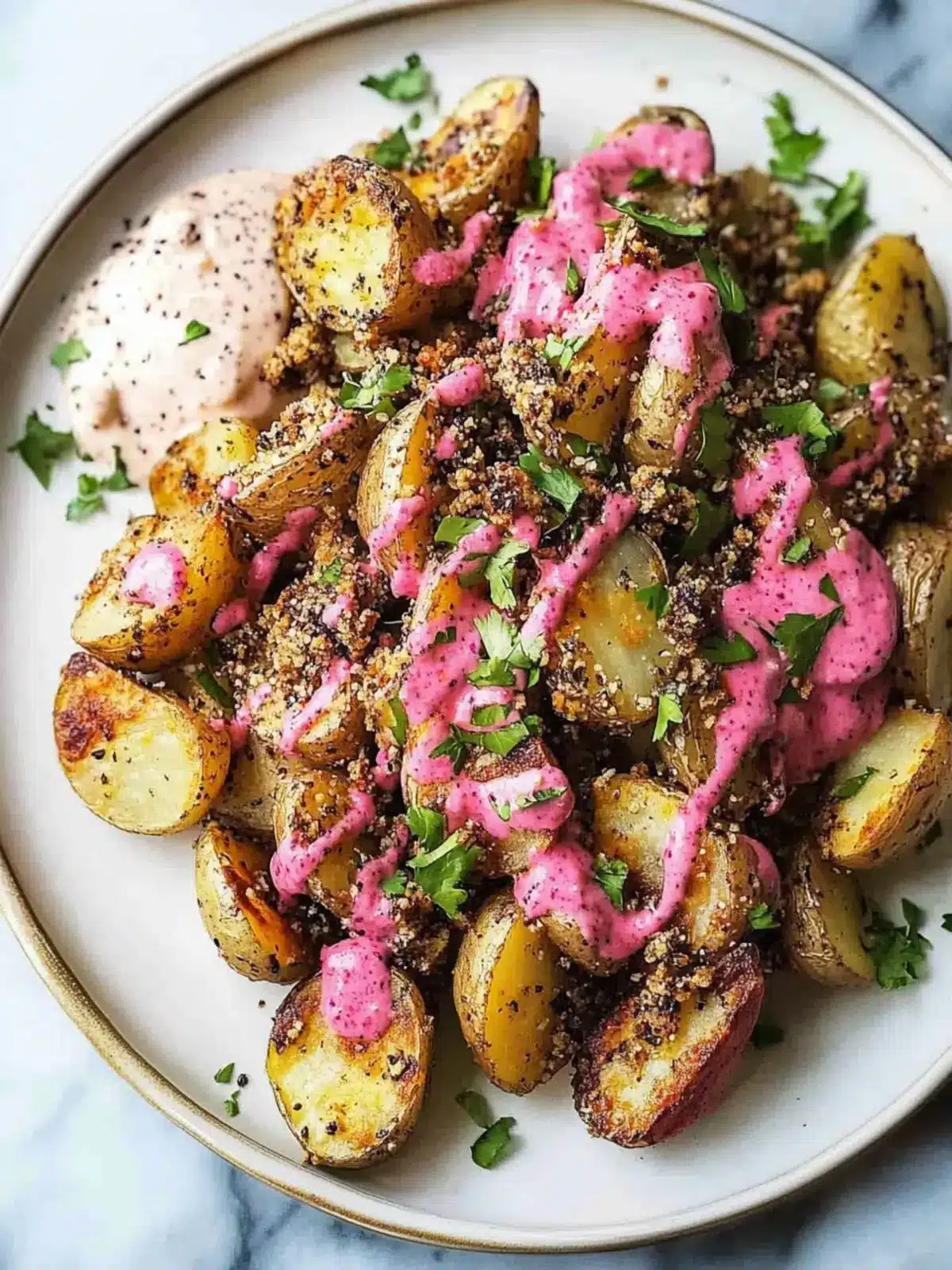 Crispy Dukkah Potatoes with Aioli and Pink Tahini Magic 2 Crispy Dukkah Potatoes with Aioli and Pink Tahini Sauce
