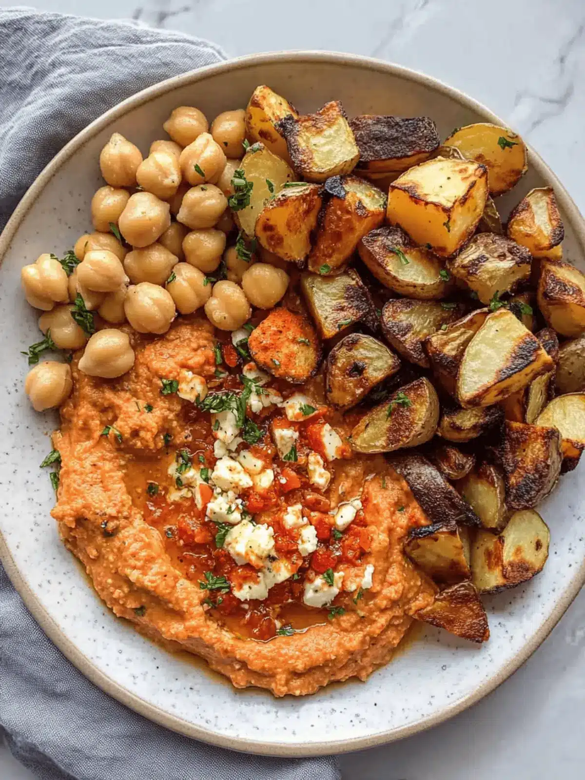Zesty Red Pepper Feta Dip with Roasted Potatoes & Chickpeas 4 Zesty Red Pepper Feta Dip with Roasted Potatoes & Chickpeas