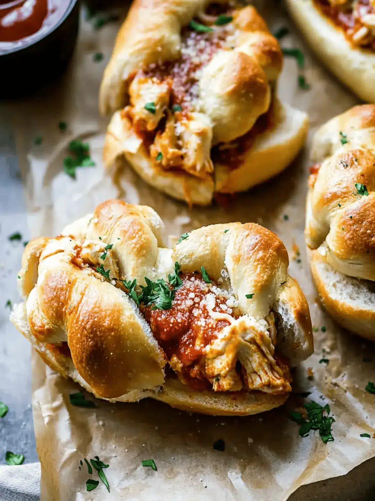 Garlic Knot Chicken Parmesan Sandwiches for Comfort Food Lovers 3 Garlic Knot Chicken Parmesan Sandwiches