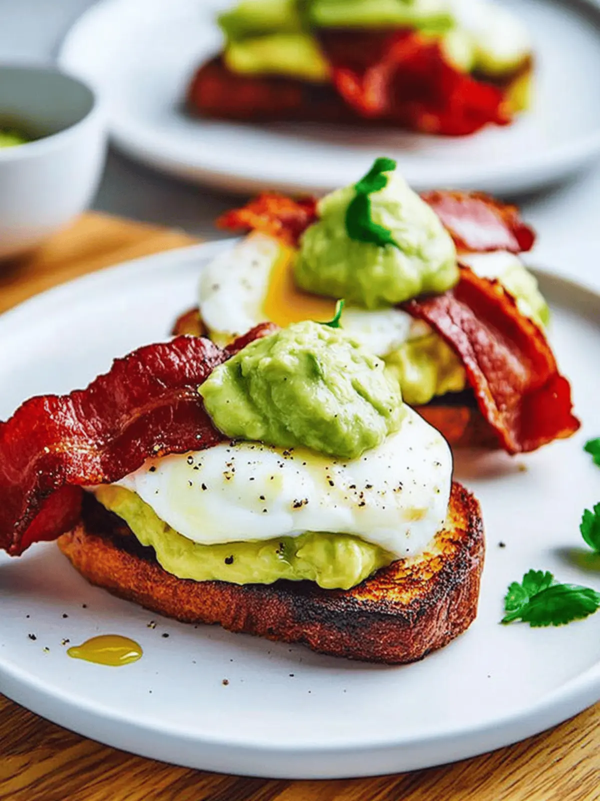 Eggs Benedict with Bacon and Avodaise for a Fresh Twist 2 Eggs Benedict with Bacon, Avodaise (Avocado Hollandaise) and Harissa