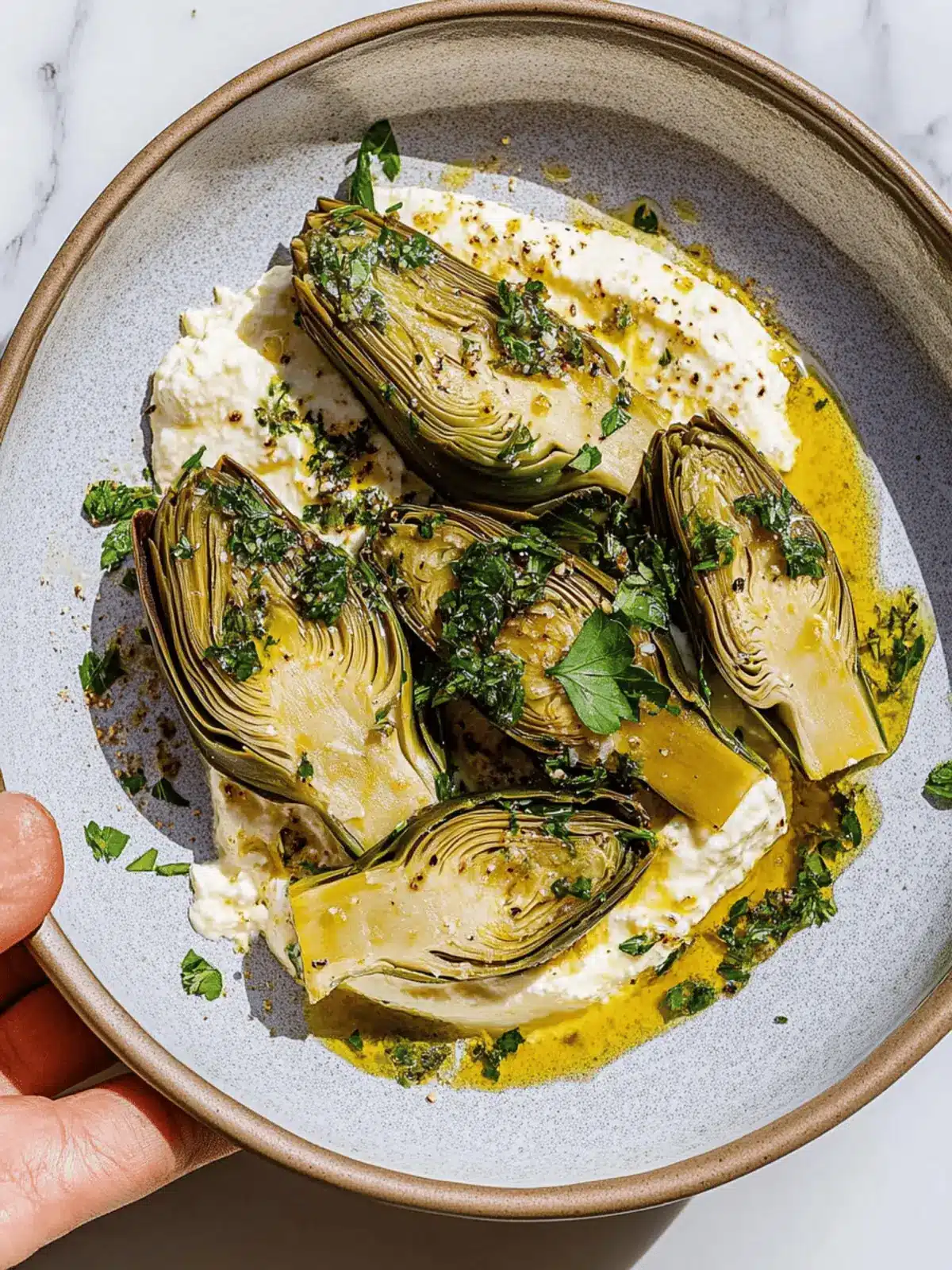 Savory Artichokes on Whipped Ricotta with Herb Gremolata Delight 4 Artichokes on Whipped Ricotta with Herb Gremolata