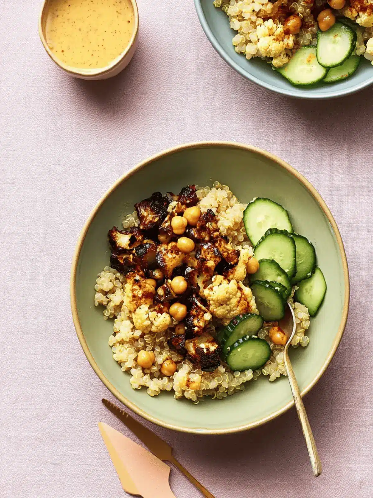 Delicious Roasted Cauliflower and Chickpea Quinoa Bowls with Curried Tahini 4 Roasted Cauliflower and Chickpea Quinoa Bowls with Curried Tahini