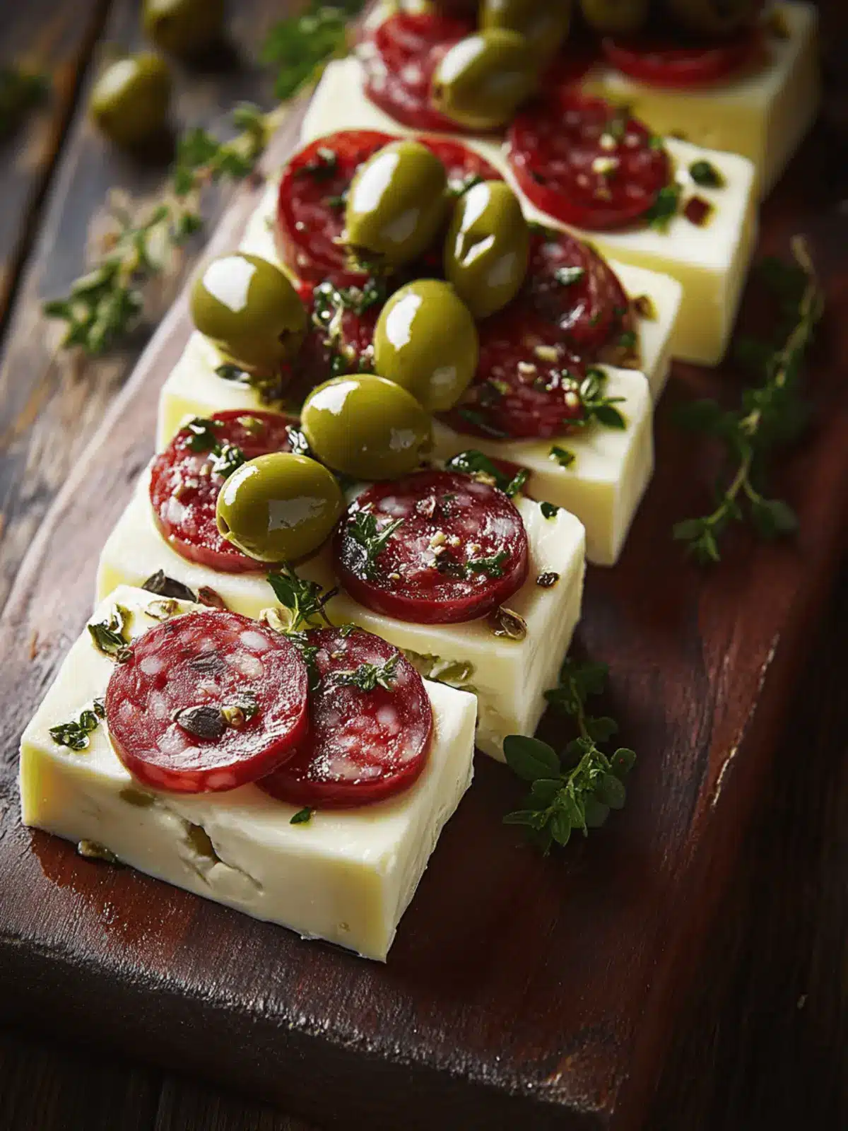 Marinated Cheese Appetizer with Salami & Green Olives Bliss 3 Marinated Cheese Appetizer with Salami & Green Olives
