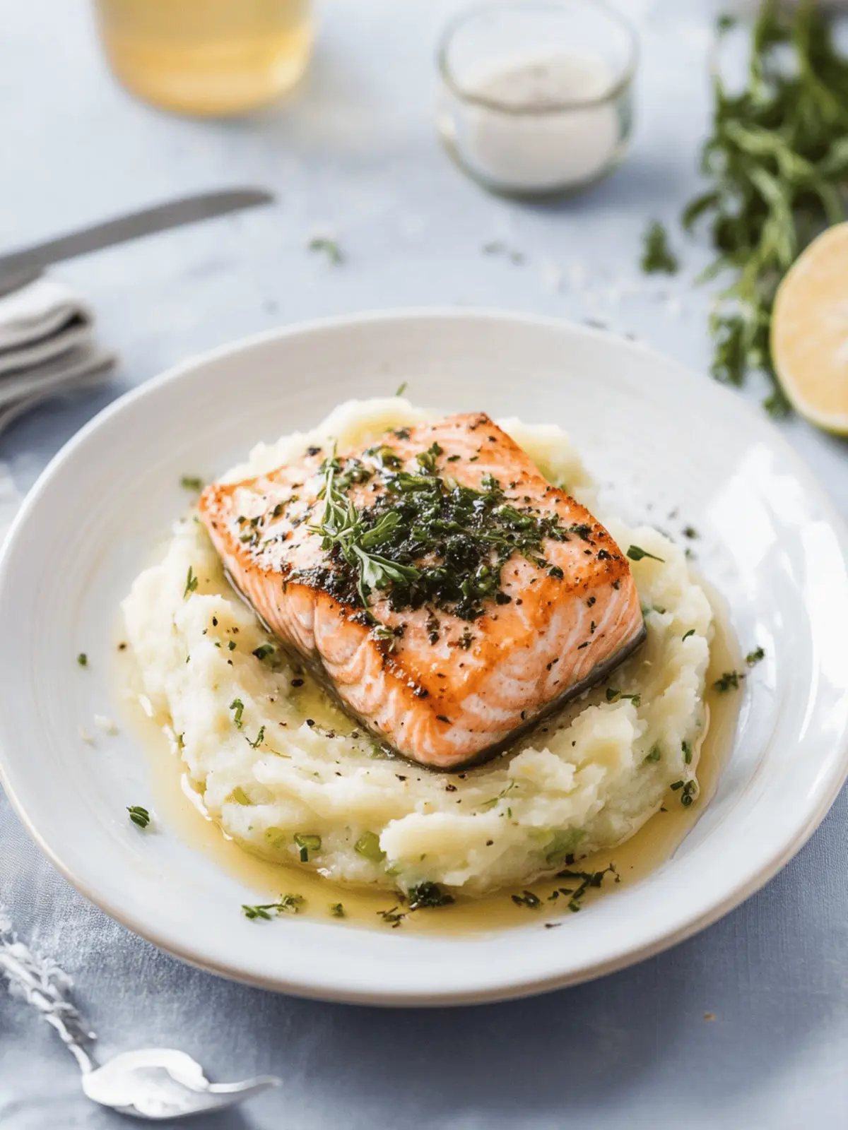 Herb Roasted Salmon & Celeriac Yukon Mash for Cozy Nights 2 Herb Roasted Salmon & Celeric Yukon Mash