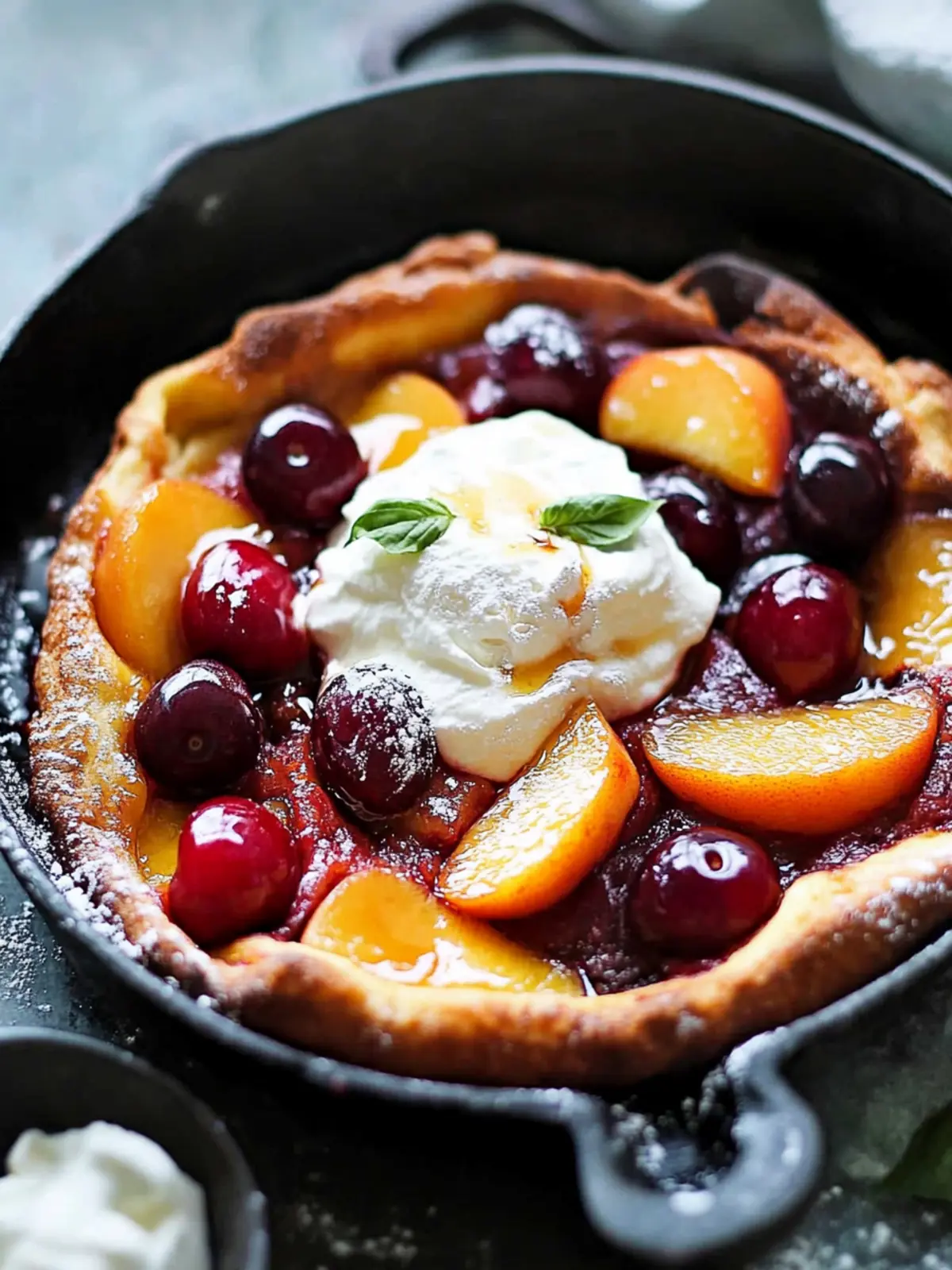 Delicious Cherry Peach Dutch Baby with Honey Whipped Cream 4 Cherry Peach Dutch Baby with Honey Whipped Cream